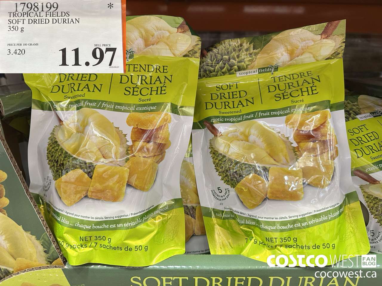 1798199 TROPICAL FIELDS SOFT DRIED DURIAN 350G $11.97