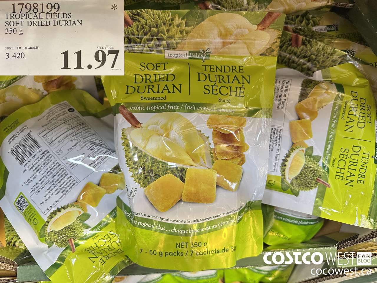 1798199 TROPICAL FIELDS SOFT DRIED DURIAN 350G $11.97