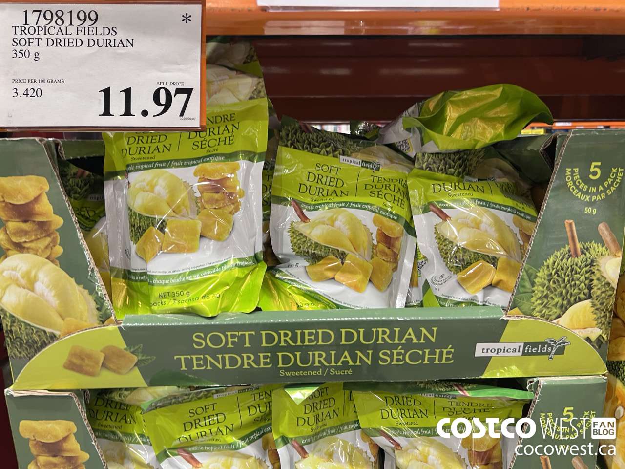 1798199 TROPICAL FIELDS SOFT DRIED DURIAN 350G $11.97
