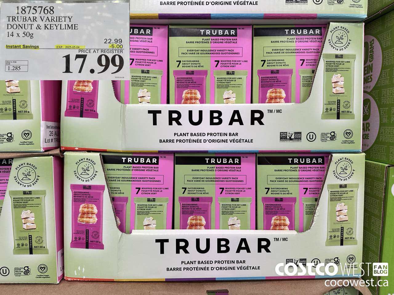 1875768 TRUBAR VARIETY DONUT & KEYLIME 14 X 50G ($5.00 INSTANT SAVINGS EXPIRES ON 2025-05-04) $17.99