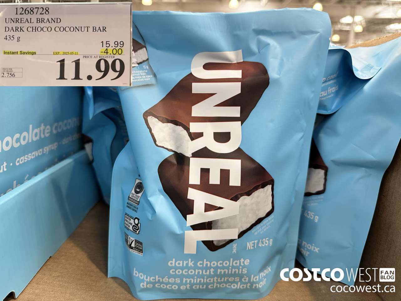 1268728 UNREAL DARK CHOCOLATE COCONUT BAR 435 G ($4.00 INSTANT SAVINGS EXPIRES ON 2025-05-11) $11.99