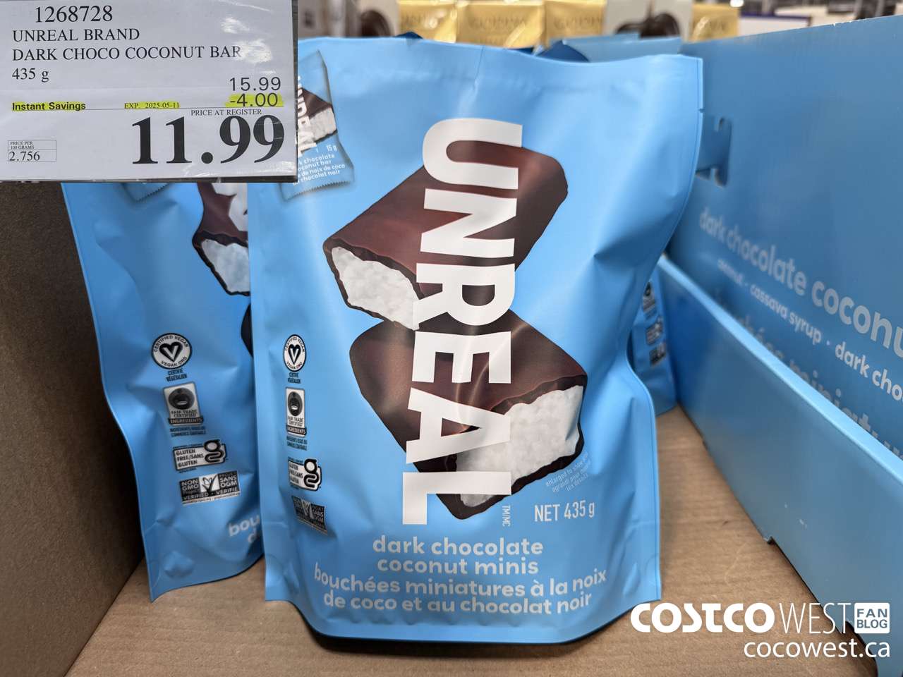 1268728 UNREAL DARK CHOCOLATE COCONUT BAR 435 G ($4.00 INSTANT SAVINGS EXPIRES ON 2025-05-11) $11.99