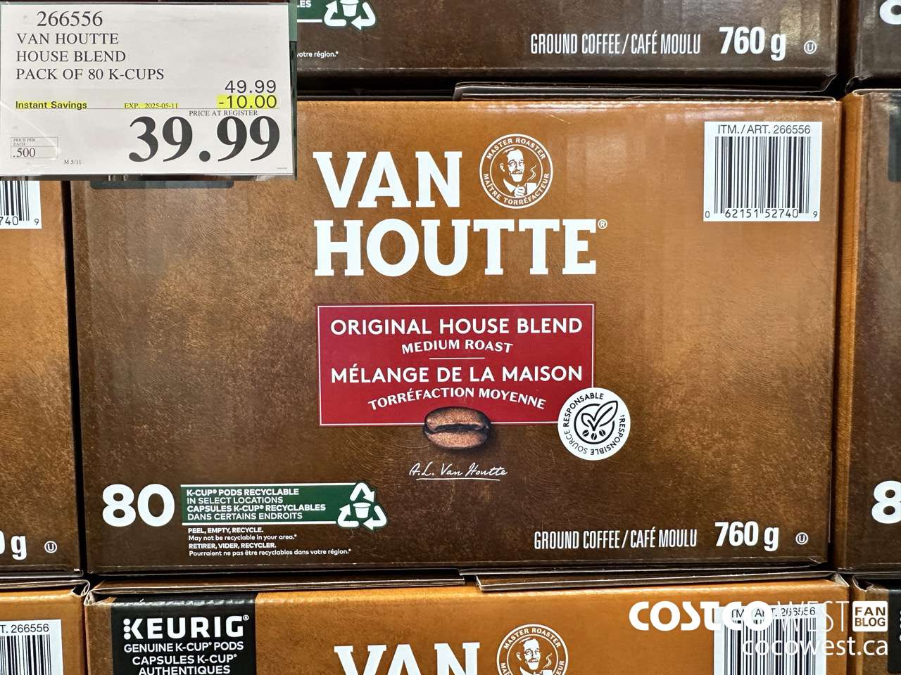 266556 VAN HOUTTE HOUSE BLEND K-CUPS 80 COUNT ($10.00 INSTANT SAVINGS EXPIRES ON 2025-05-11) $39.99