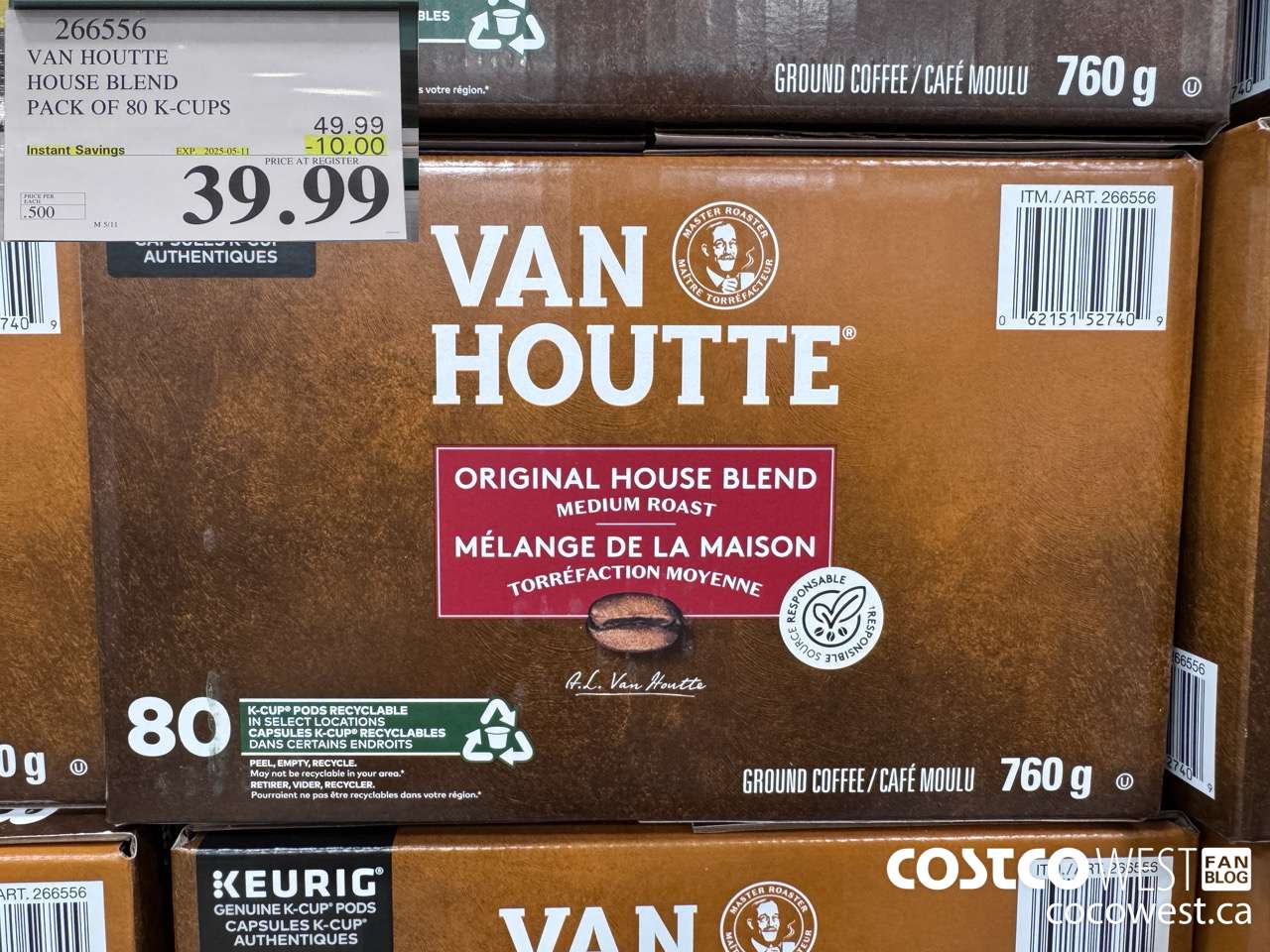 266556 VAN HOUTTE HOUSE BLEND K-CUPS 80 COUNT ($10.00 INSTANT SAVINGS EXPIRES ON 2025-05-11) $39.99