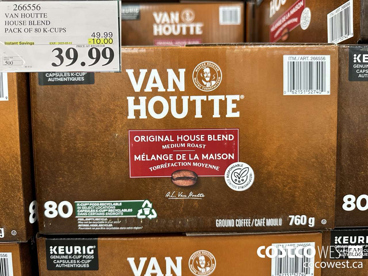 266556 VAN HOUTTE HOUSE BLEND K-CUPS 80 COUNT ($10.00 INSTANT SAVINGS EXPIRES ON 2025-05-11) $39.99