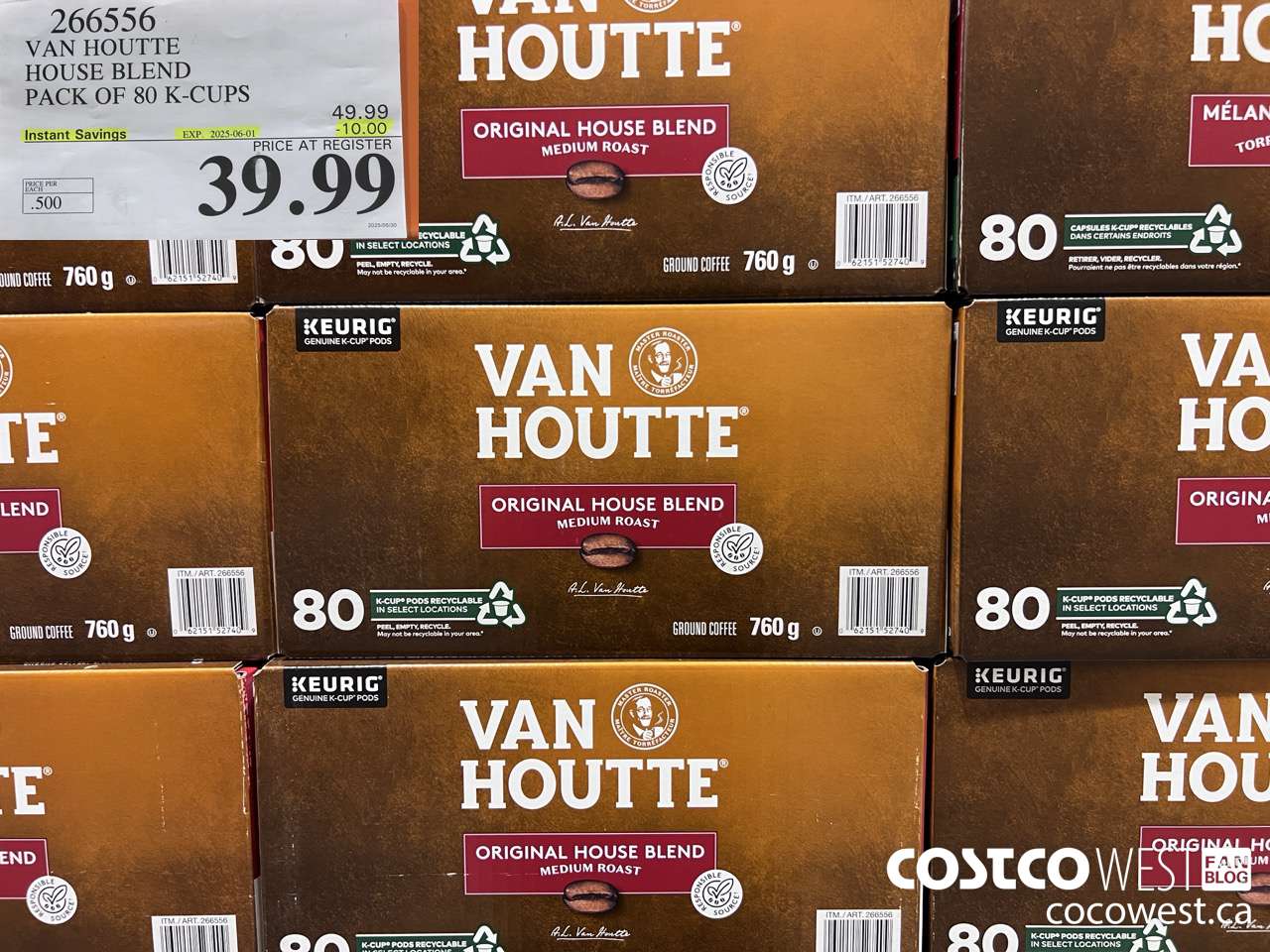 266556 VAN HOUTTE HOUSE BLEND K-CUPS 80 COUNT ($10.00 INSTANT SAVINGS EXPIRES ON 2025-06-01) $39.99