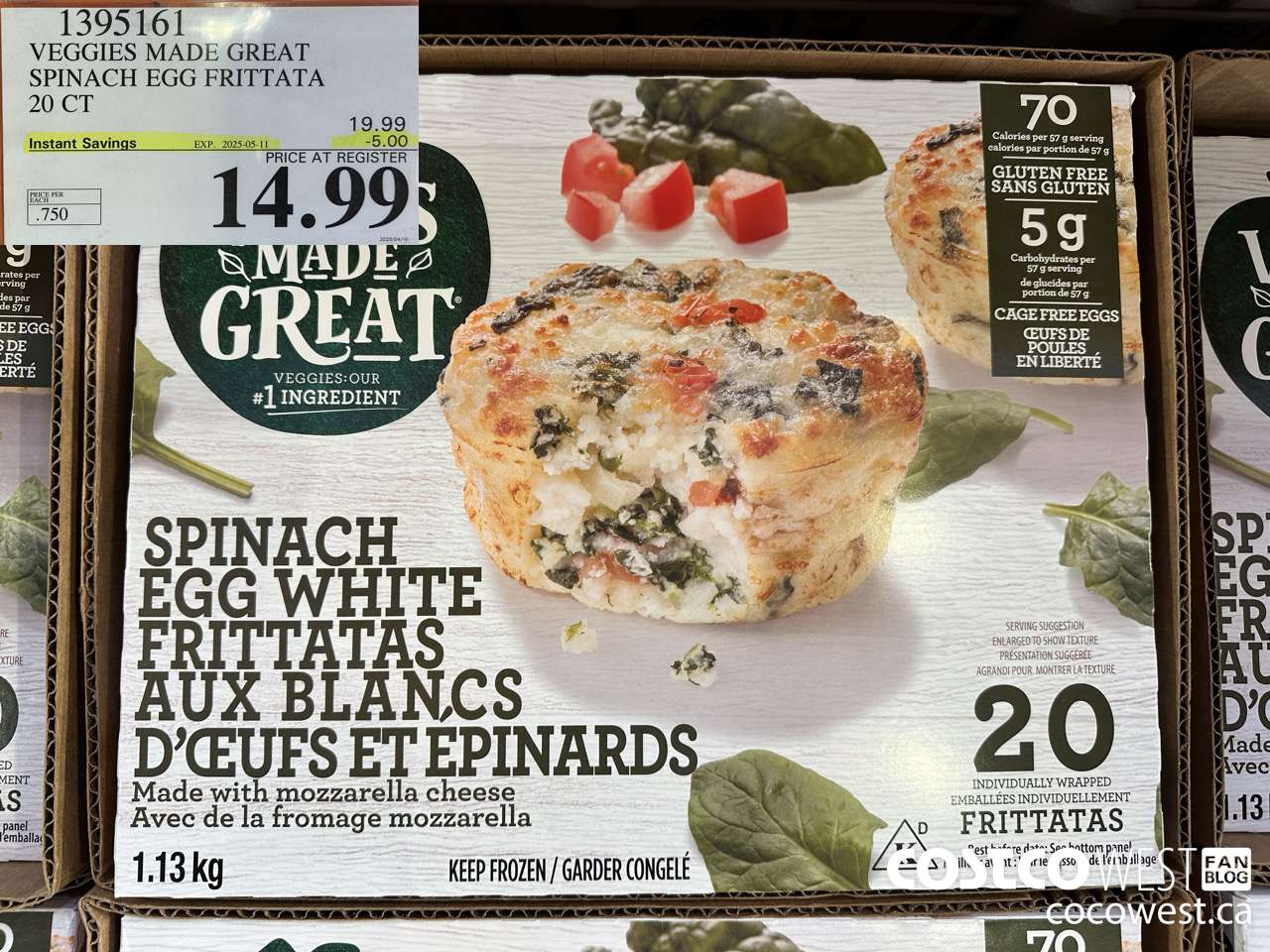 1395161 VEGGIES MADE GREAT SPINACH EGG FRITTATA 20 PK ($5.00 INSTANT SAVINGS EXPIRES ON 2025-05-11) $14.99