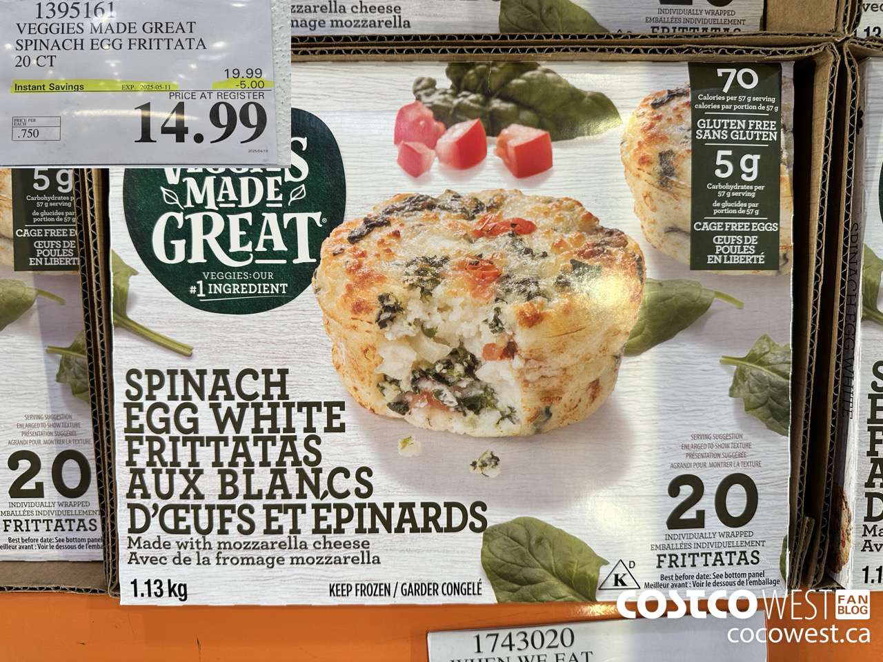 1395161 VEGGIES MADE GREAT SPINACH EGG FRITTATA 20 PK ($5.00 INSTANT SAVINGS EXPIRES ON 2025-05-11) $14.99