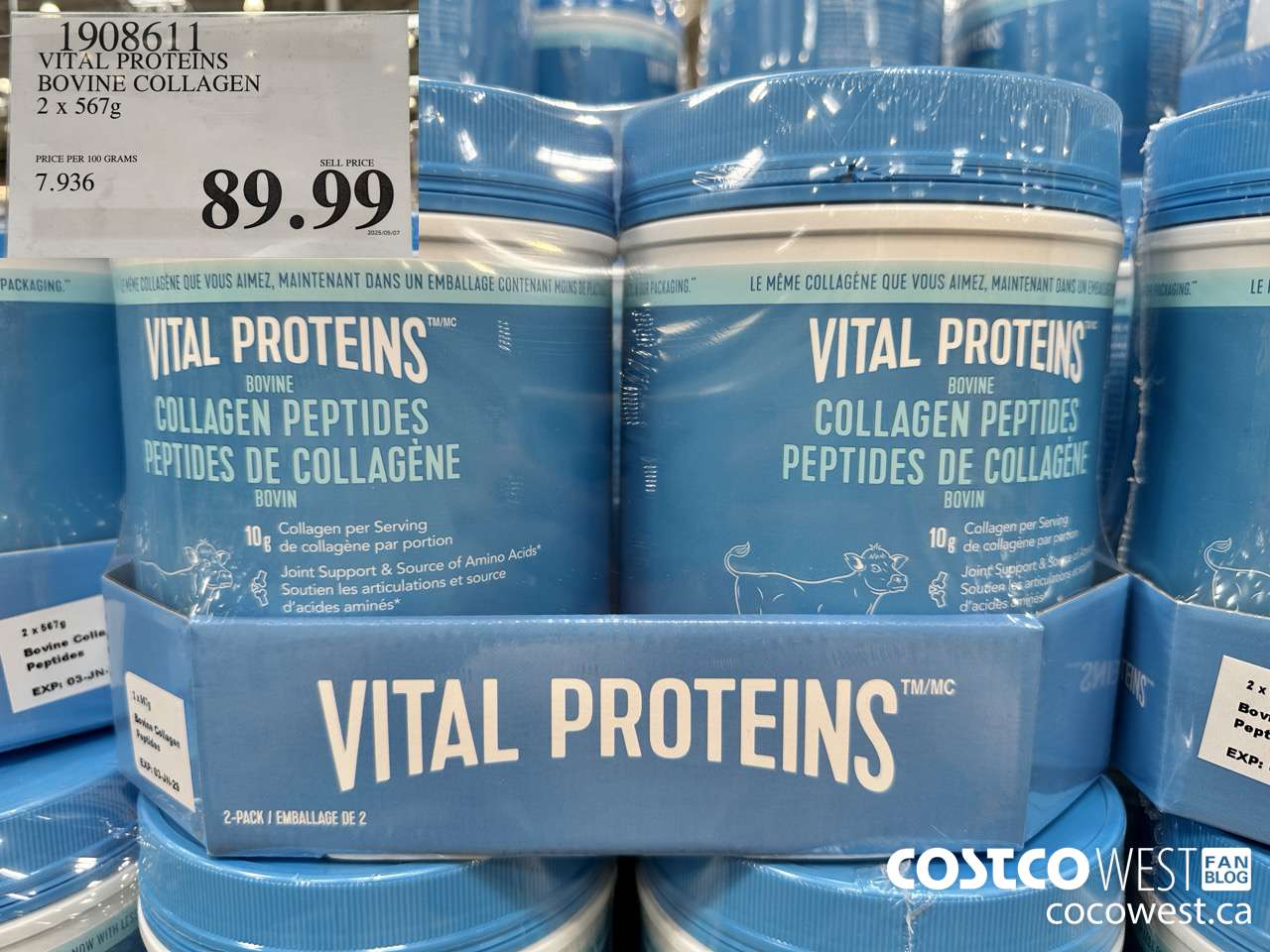 1908611 VITAL PROTEINS BOVINE COLLAGEN 2 X 567G $89.99