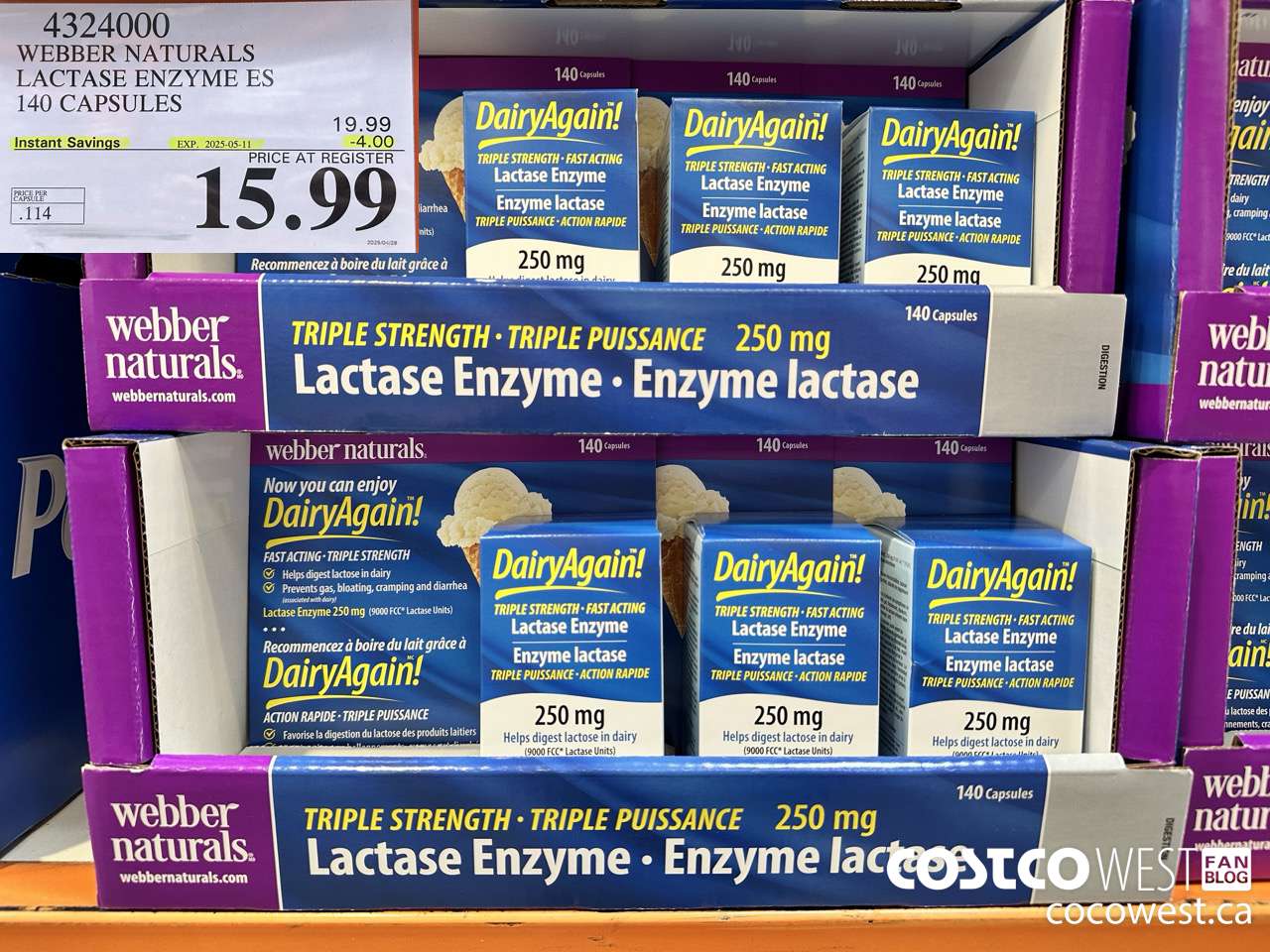 4324000 WEBBER LACTASE ENZYME ES 140 CAPSULES ($4.00 INSTANT SAVINGS EXPIRES ON 2025-05-11) $15.99