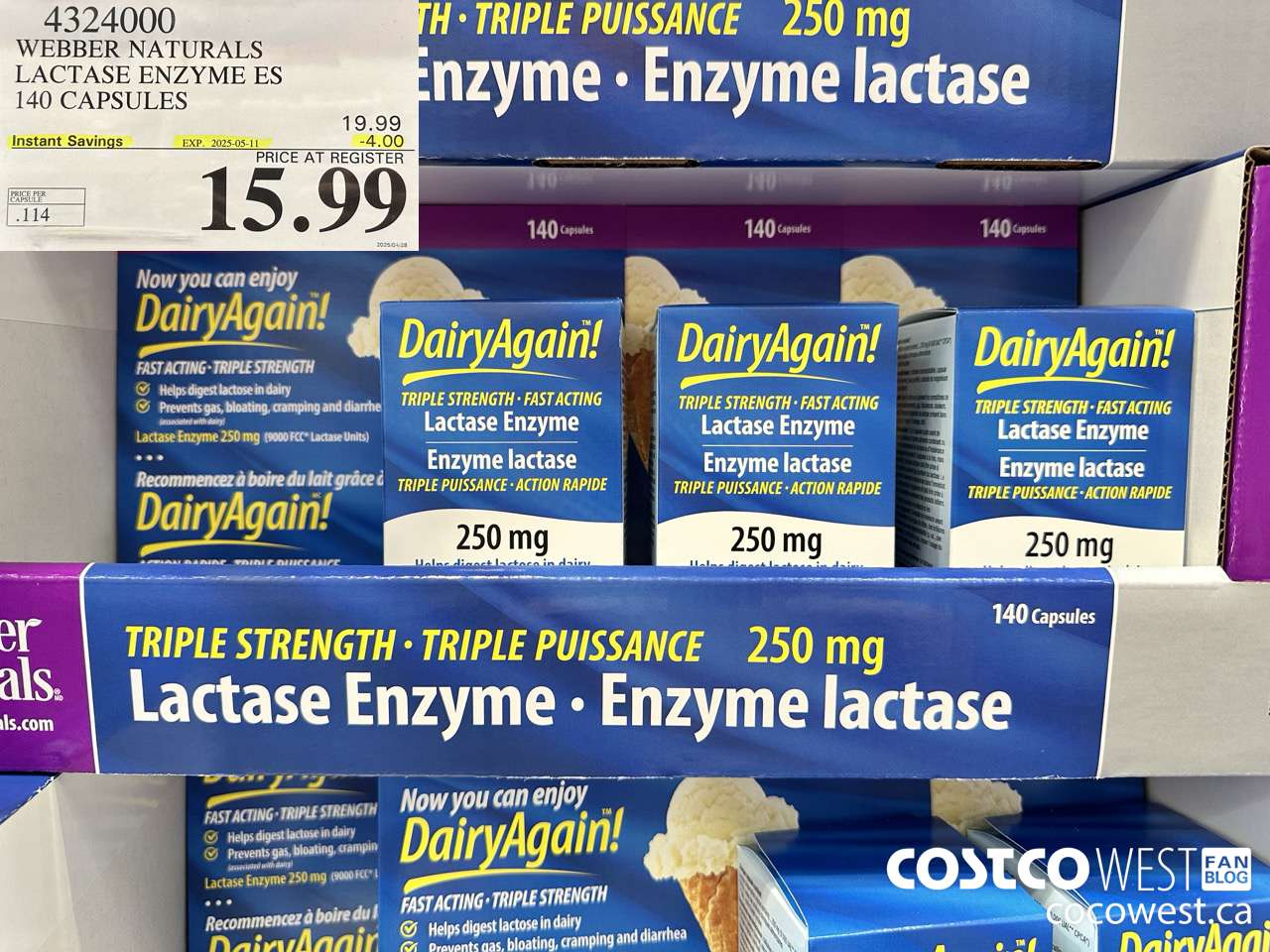 4324000 WEBBER LACTASE ENZYME ES 140 CAPSULES ($4.00 INSTANT SAVINGS EXPIRES ON 2025-05-11) $15.99