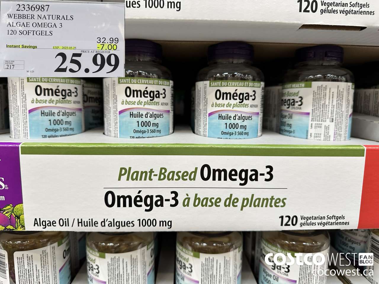 2336987 WEBBER NATURALS ALGAE OMEGA-3 560MG 120 SOFTGELS ($7.00 INSTANT SAVINGS EXPIRES ON 2025-05-25) $25.99