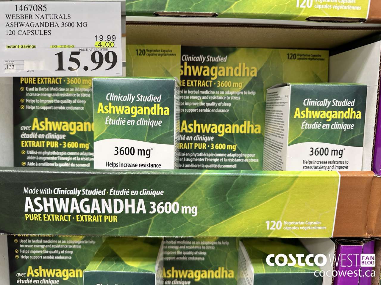 1467085 WEBBER NATURALS ASHWAGANDHA 3600MG 120 VEGETARIAN CAPSULES ($4.00 INSTANT SAVINGS EXPIRES ON 2025-06-08) $15.99