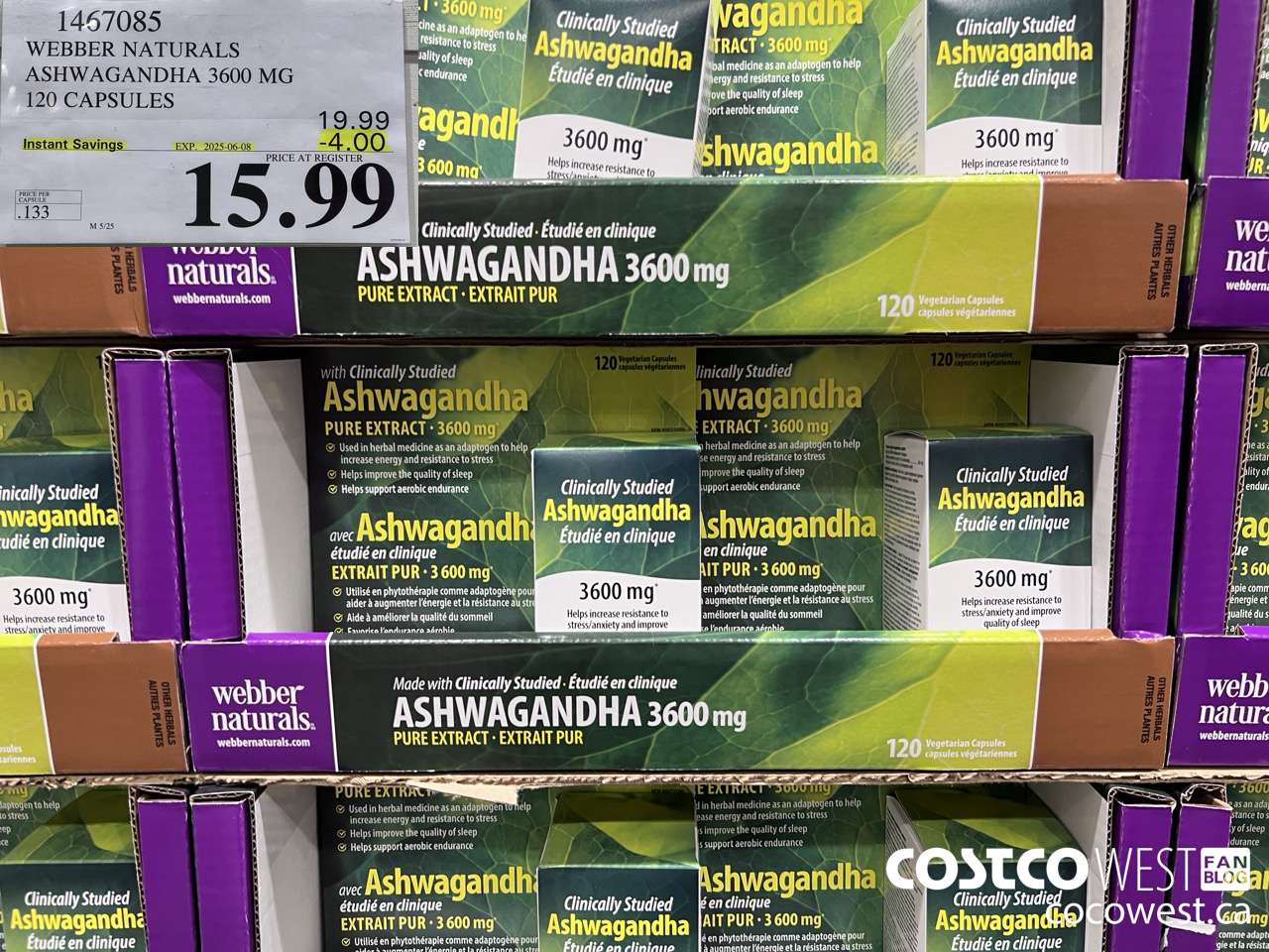 1467085 WEBBER NATURALS ASHWAGANDHA 3600MG 120 VEGETARIAN CAPSULES ($4.00 INSTANT SAVINGS EXPIRES ON 2025-06-08) $15.99