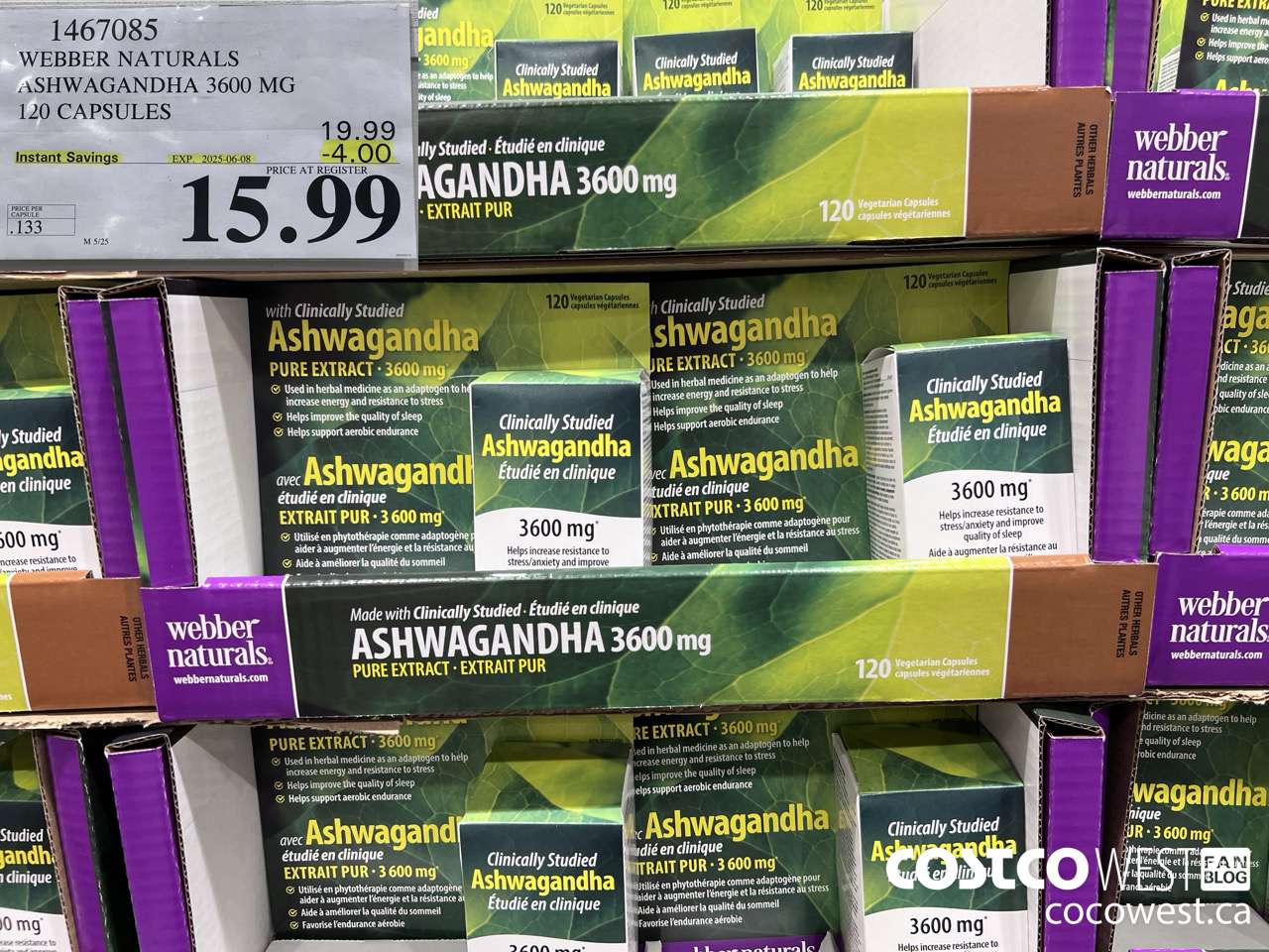 1467085 WEBBER NATURALS ASHWAGANDHA 3600MG 120 VEGETARIAN CAPSULES ($4.00 INSTANT SAVINGS EXPIRES ON 2025-06-08) $15.99