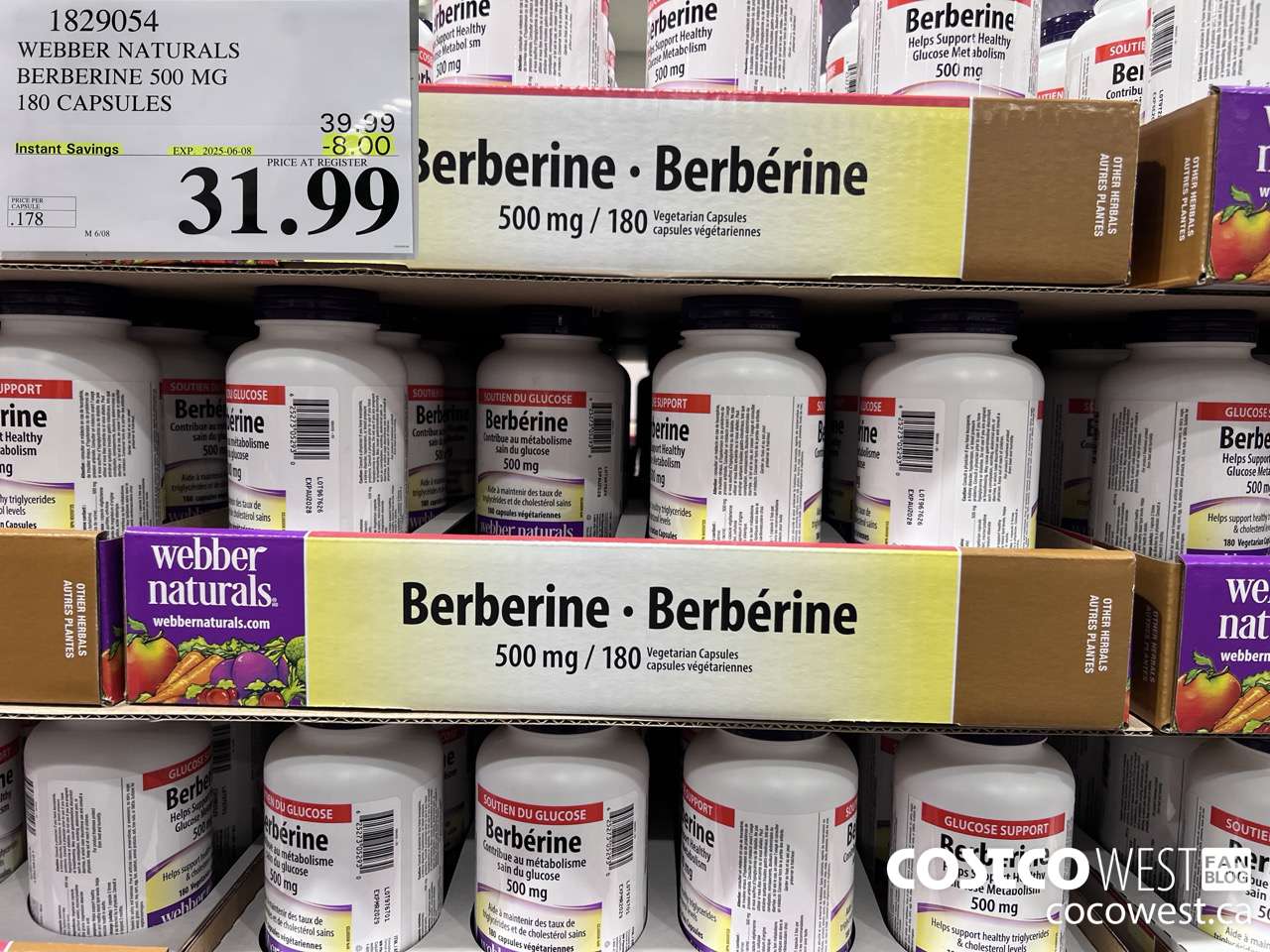 1829054 WEBBER NATURALS BERBERINE 500MG X 180 CAPSULES ($8.00 INSTANT SAVINGS EXPIRES ON 2025-06-08) $31.99