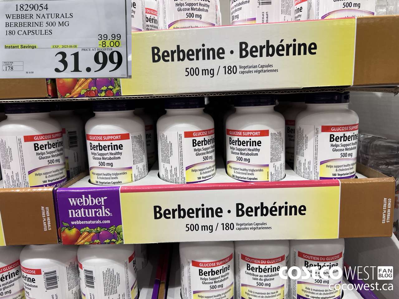 1829054 WEBBER NATURALS BERBERINE 500MG X 180 CAPSULES ($8.00 INSTANT SAVINGS EXPIRES ON 2025-06-08) $31.99