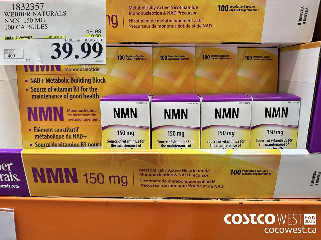 1832357 WEBBER NATURALS NMN 150MG 100 CAPSULES ($10.00 INSTANT SAVINGS EXPIRES ON 2025-05-11) $39.99