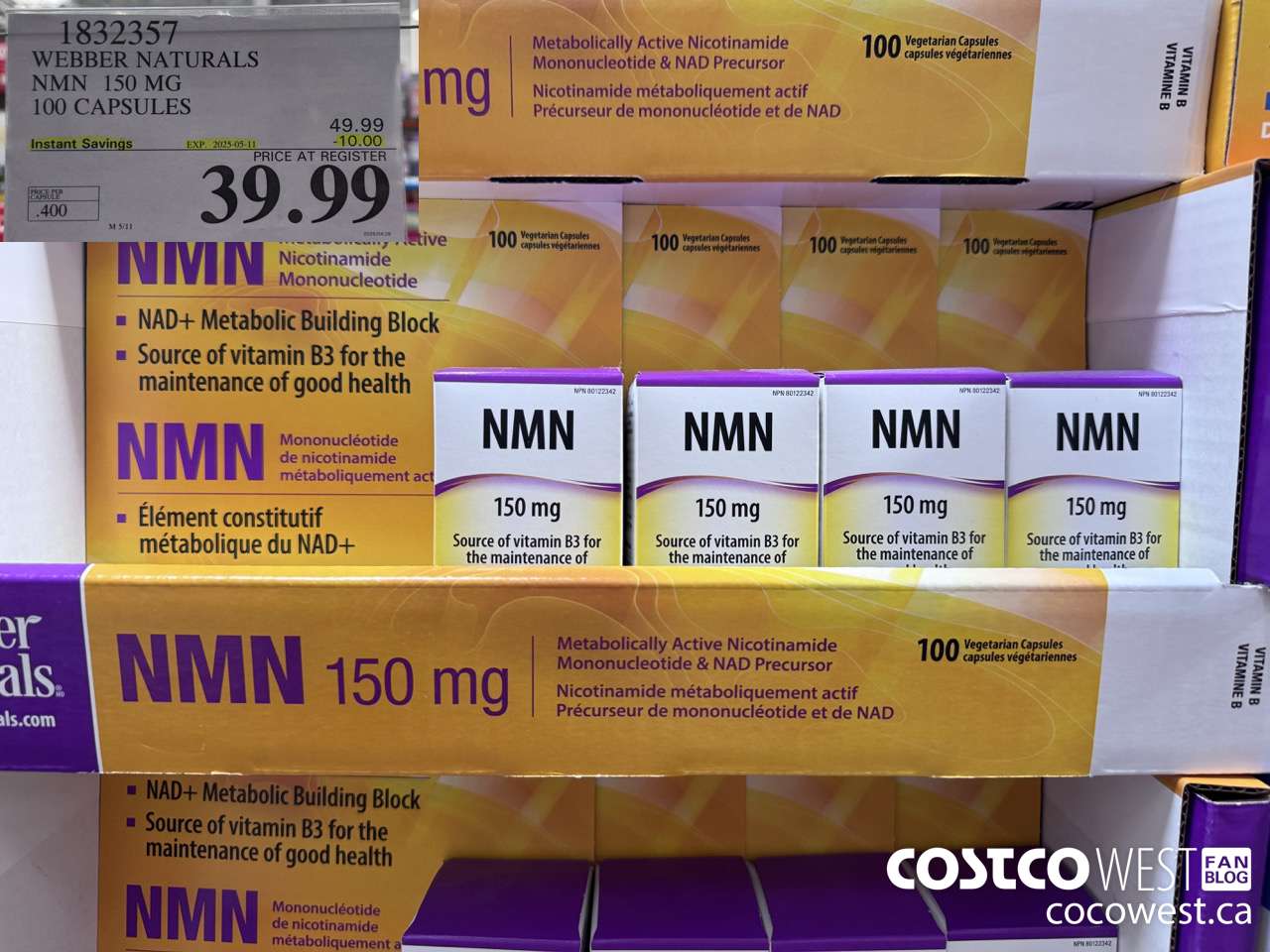 1832357 WEBBER NATURALS NMN 150MG 100 CAPSULES ($10.00 INSTANT SAVINGS EXPIRES ON 2025-05-11) $39.99