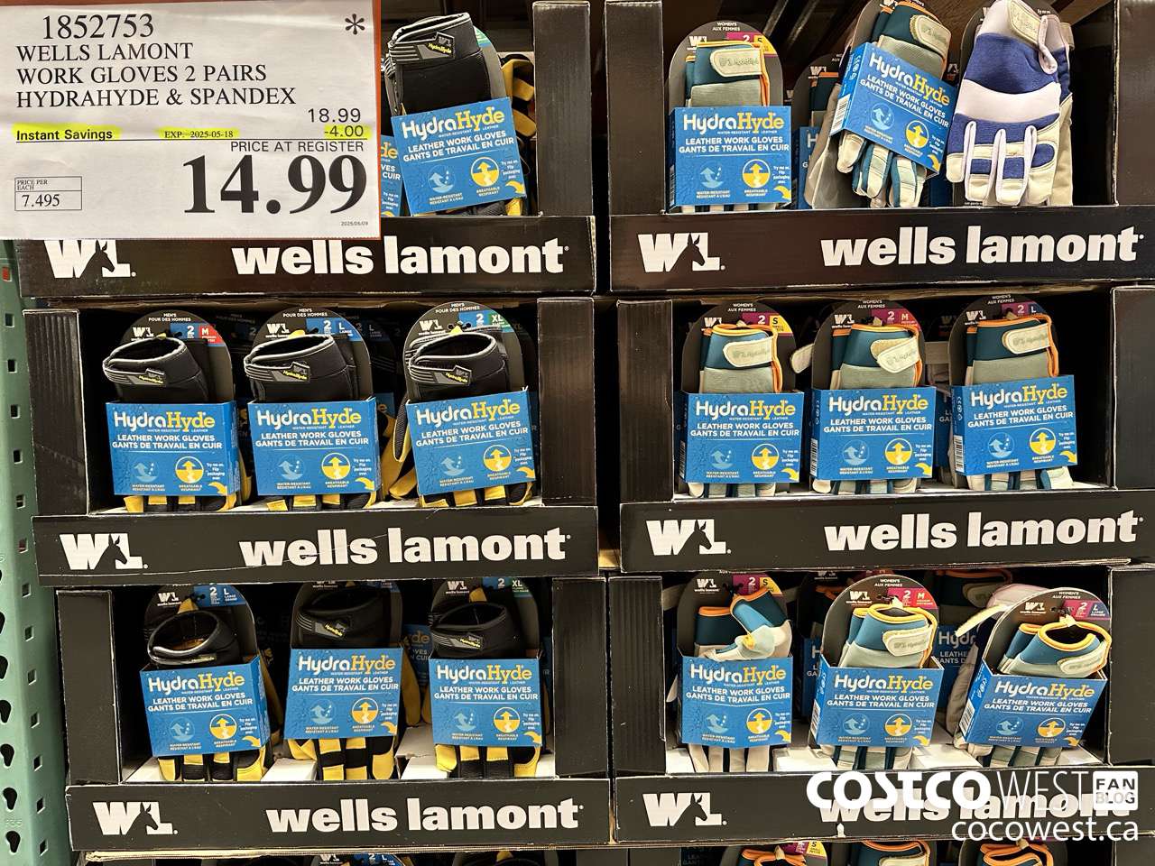 1852753 WELLS LAMONT WORK GLOVES 2 PAIRS HYDRAHYDE & SPANDEX 2025-05-1 ($4.00 INSTANT SAVINGS) $14.99