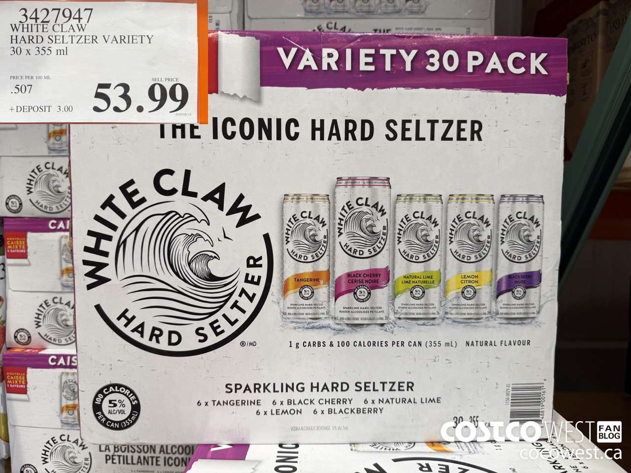 3427947 WHITE CLAW HARD SELTZER VARIETY 30 X 355ML $53.99