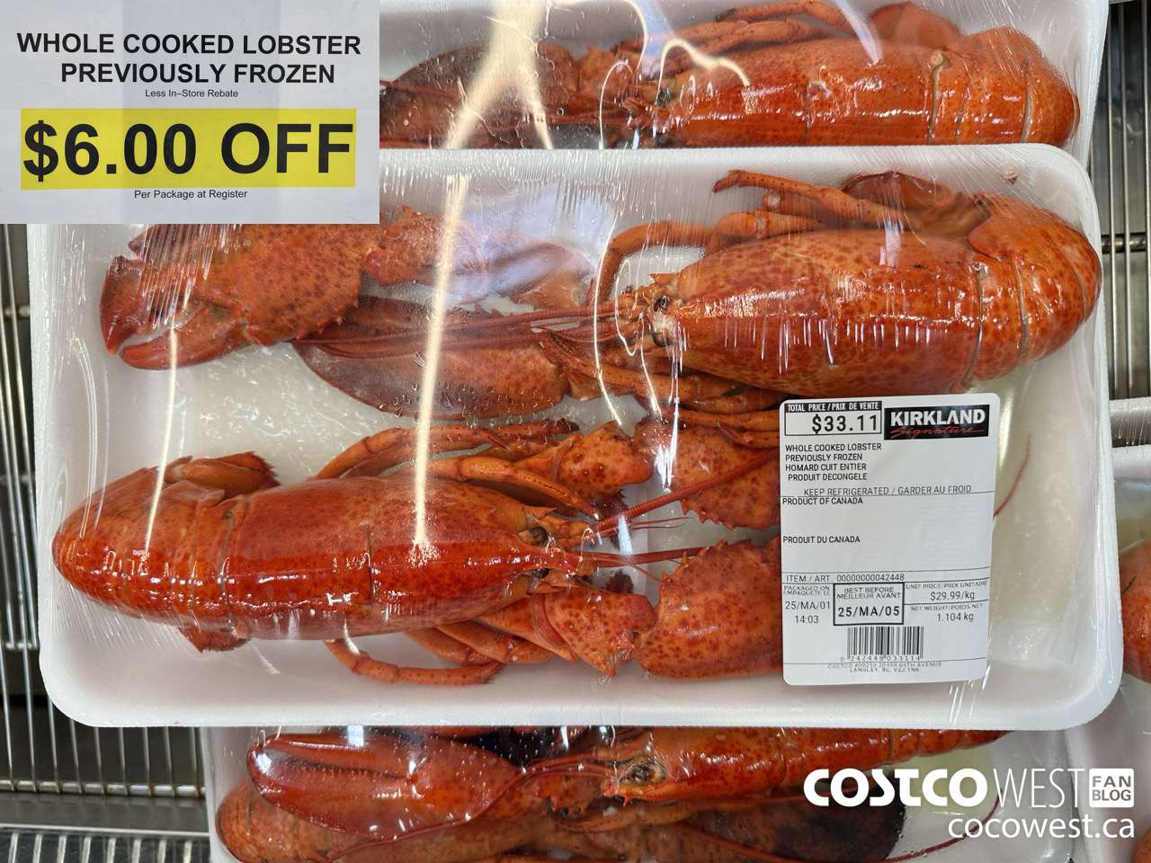 42448 WHOLE COOKED LOBSTER PREVIOUSLY FROZEN ($6.00 INSTANT SAVINGS)