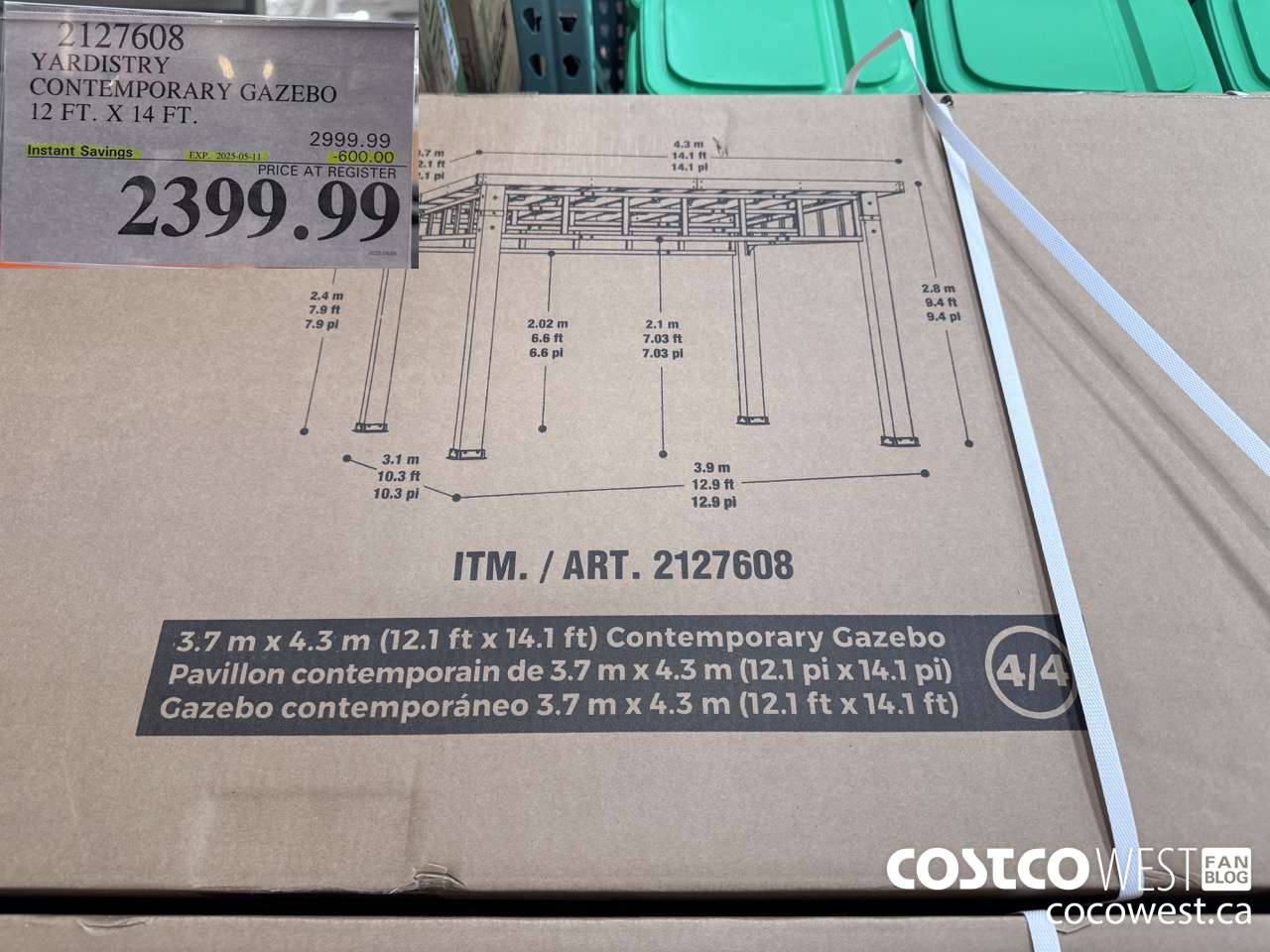 2127608 YARDISTRY CONTEMPORARY GAZEBO 12 FT. X 14 FT.  ($600.00 INSTANT SAVINGS EXPIRES ON 2025-05-11) $2399.99