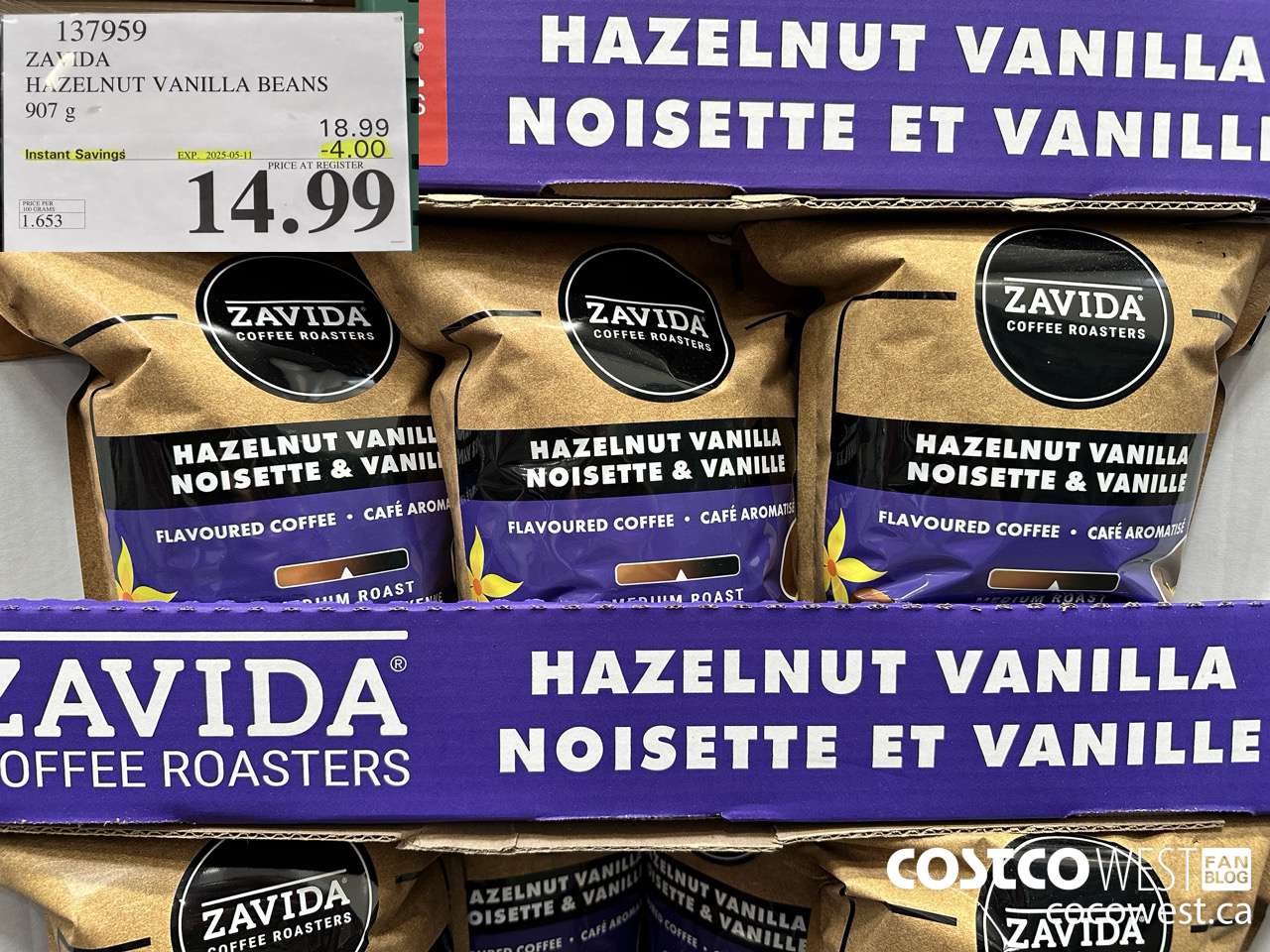 137959 ZAVIDA HAZELNUT VANILLA BEANS 907 g ($4.00 INSTANT SAVINGS EXPIRES ON 2025-05-11) $14.99