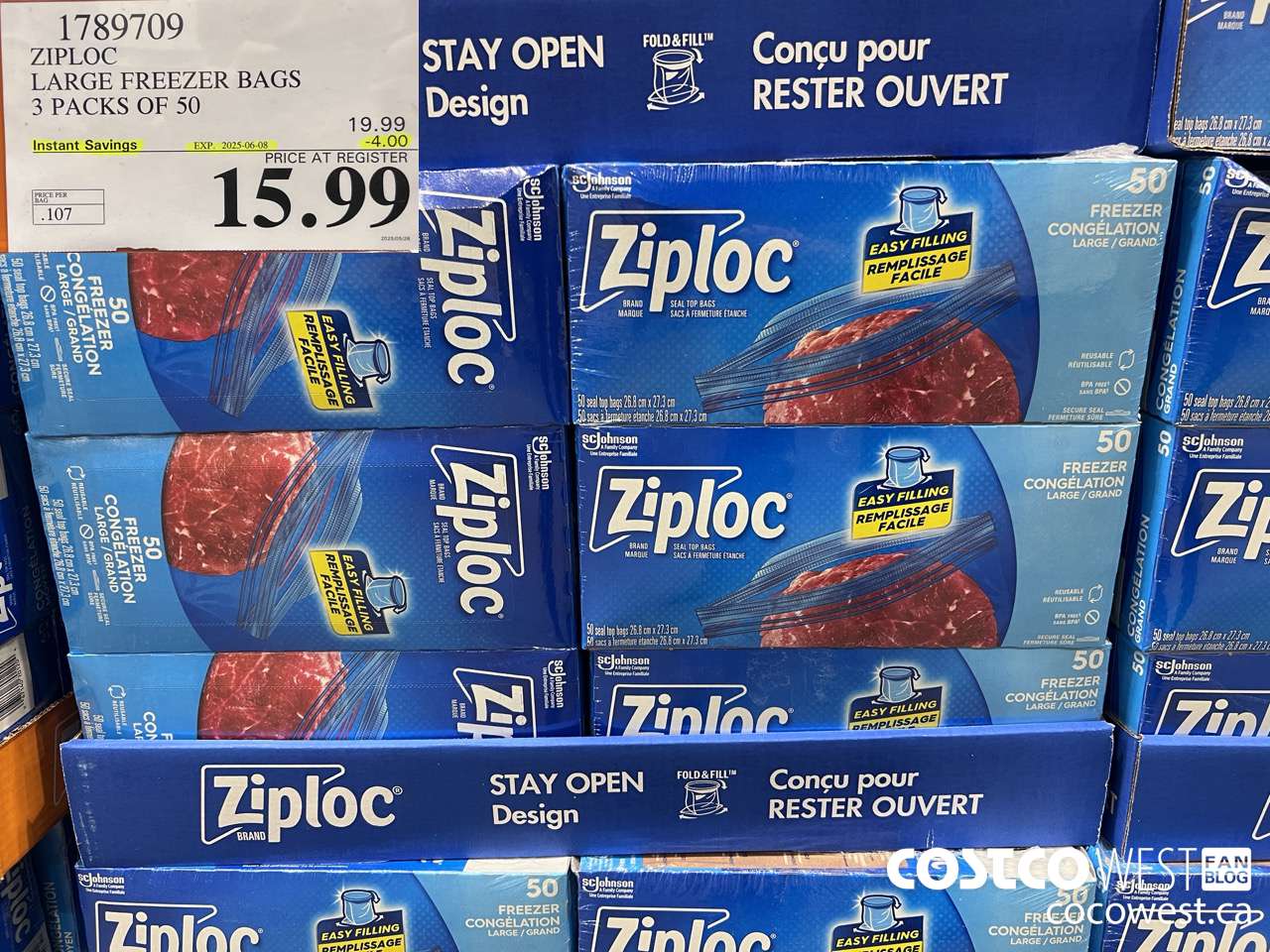 1789709 ZIPLOC LARGE FREEZER BAG 3 X 50 2025-01-9 ($4.00 INSTANT SAVINGS EXPIRES ON 2025-06-08) $15.99