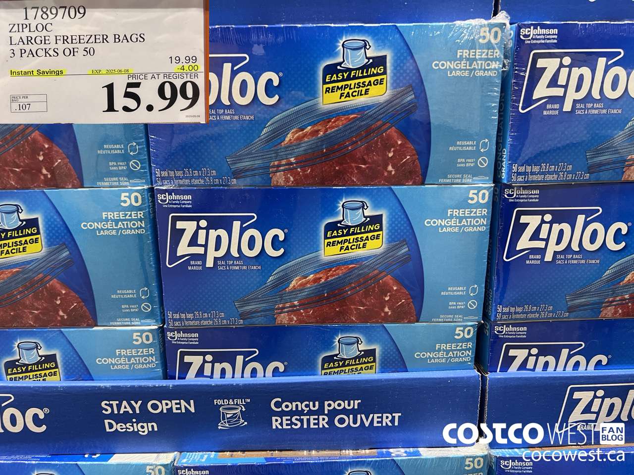 1789709 ZIPLOC LARGE FREEZER BAG 3 X 50 2025-01-9 ($4.00 INSTANT SAVINGS EXPIRES ON 2025-06-08) $15.99