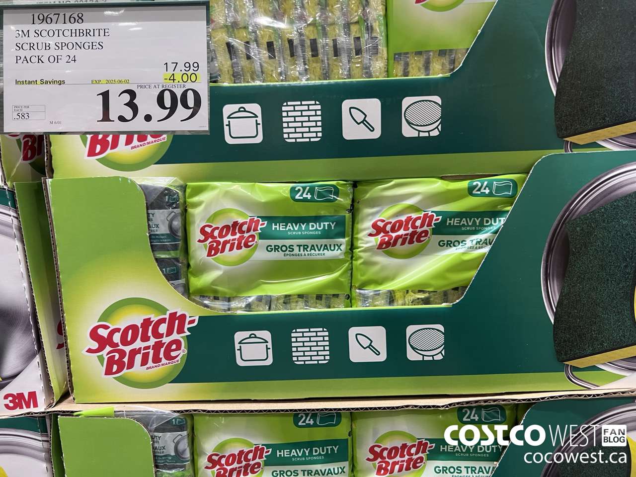 1967168 3M SCOTCHBRITE SCRUB SPONGES PACK OF 24 ($4.00 INSTANT SAVINGS EXPIRES ON 2025-06-02) $13.99