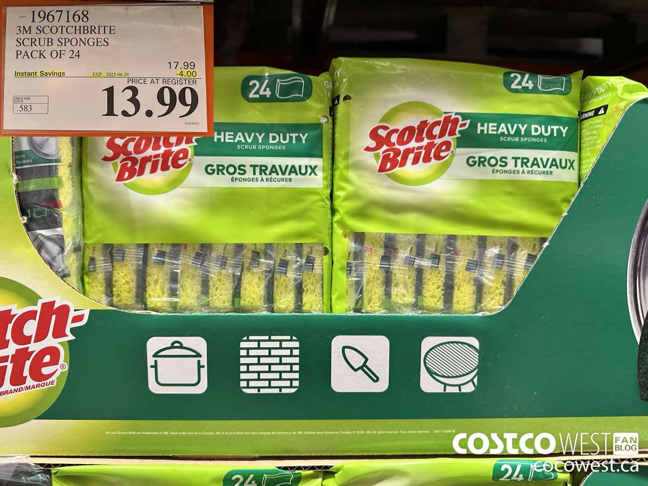 1967168 3M SCOTCHBRITE SCRUB SPONGES PACK OF 24 ($4.00 INSTANT SAVINGS EXPIRES ON 2025-06-29) $13.99