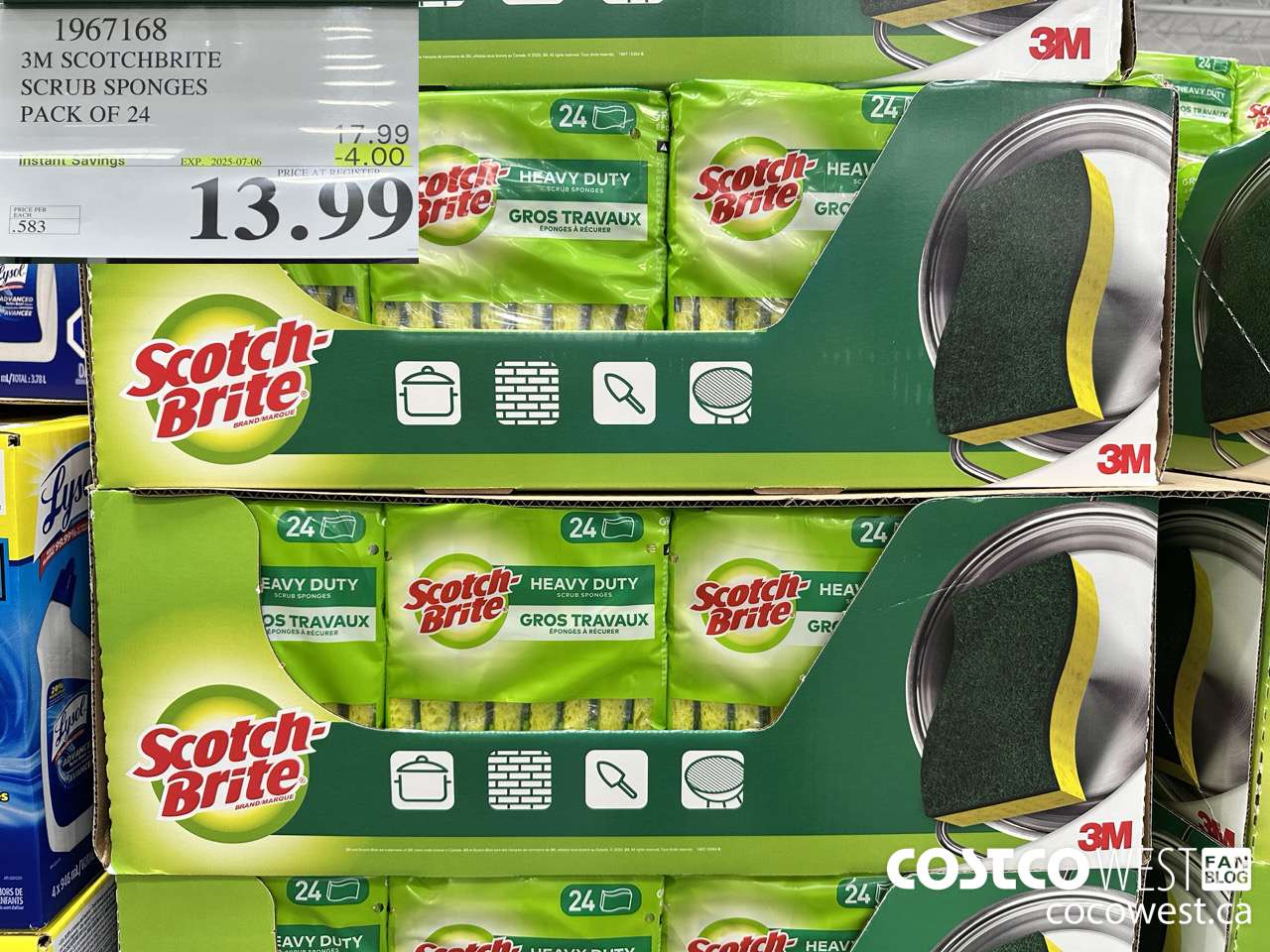 1967168 3M SCOTCHBRITE SCRUB SPONGES PACK OF 24 ($4.00 INSTANT SAVINGS EXPIRES ON 2025-07-06) $13.99