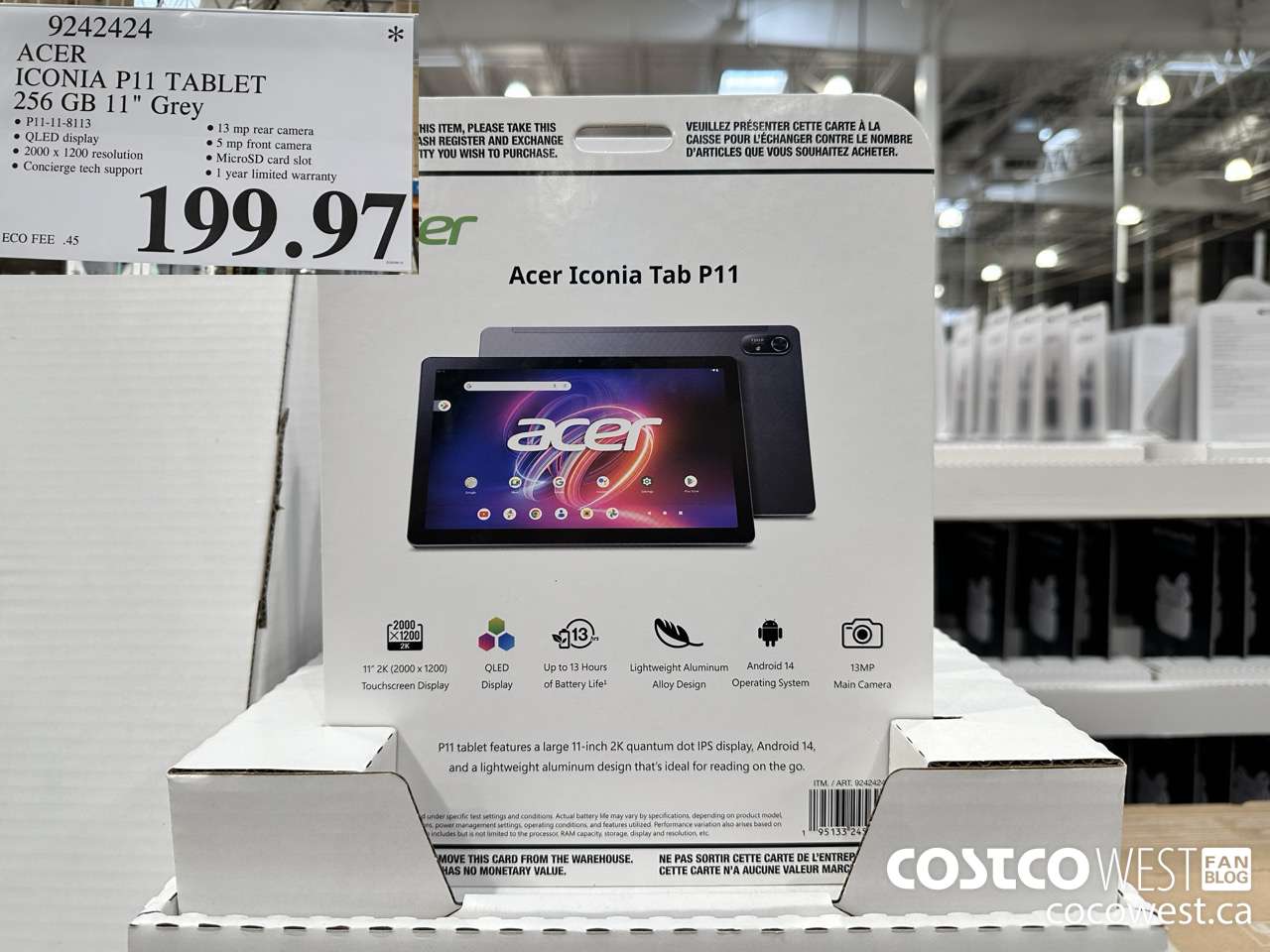 9242424 ACER ICONA 11IN TABLET 256GB GREY $199.97
