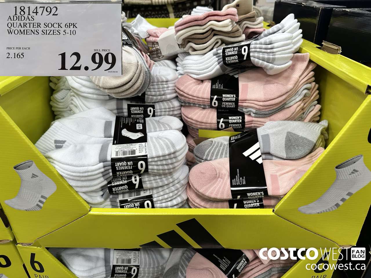 1814792 ADIDAS QUARTER SOCK 6PK WOMENS SIZES 5-10 $12.99