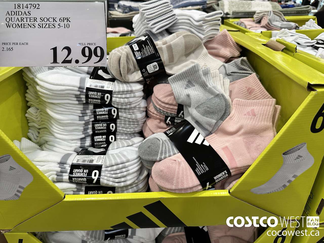 1814792 ADIDAS QUARTER SOCK 6PK WOMENS SIZES 5-10 $12.99