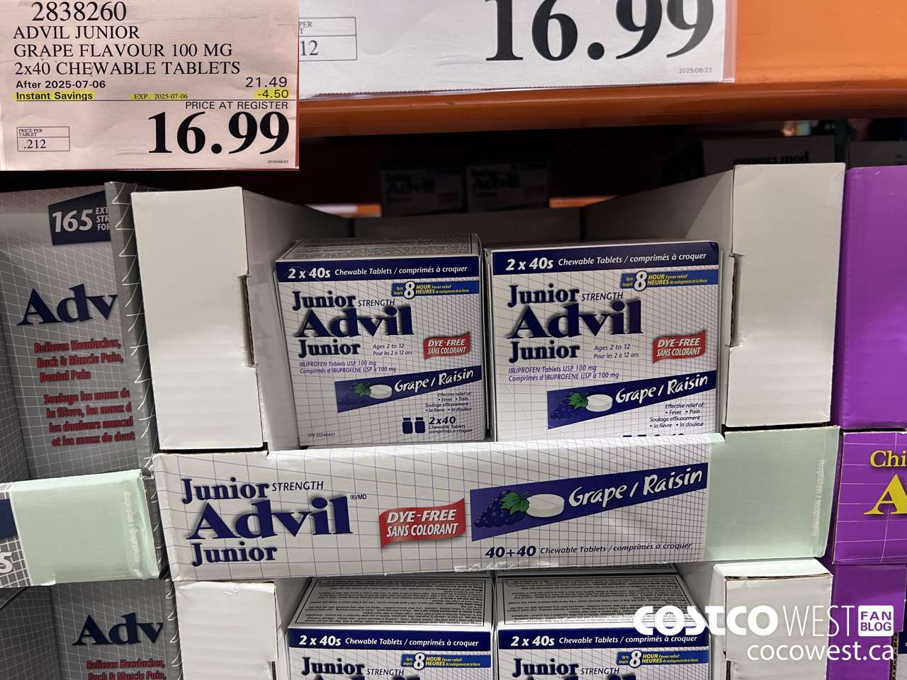 2838260 ADVIL CHEWABLE TABLET GRAPE FLAVOUR 100 MG 2 X 40'S CHEWABLE TABS ($4.50 INSTANT SAVINGS EXPIRES ON 2025-07-06) $16.99
