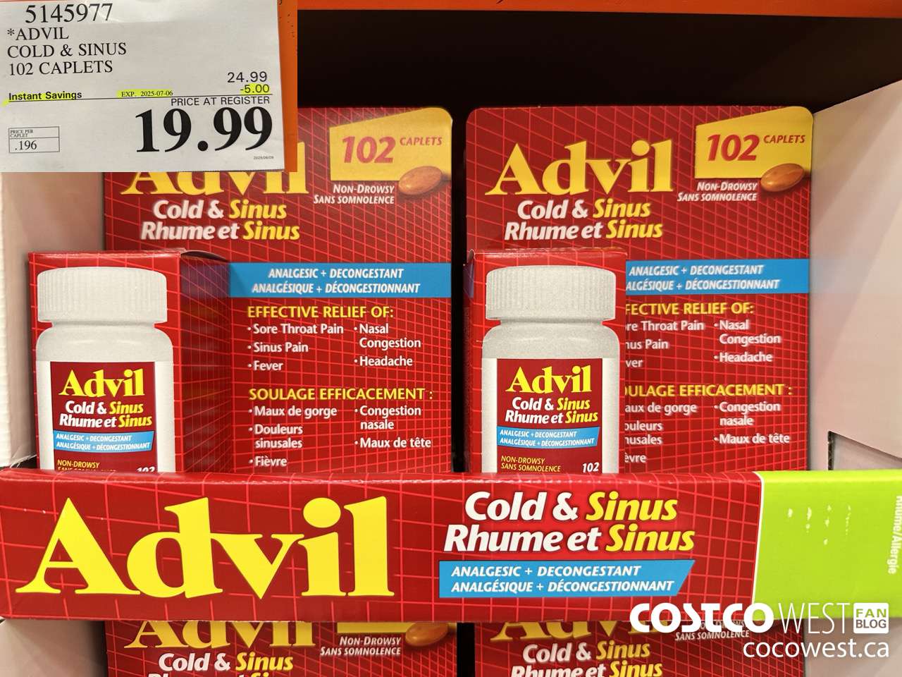 5145977 ADVIL COLD & SINUS 102 CAPLETS ($5.00 INSTANT SAVINGS EXPIRES ON 2025-07-06) $19.99