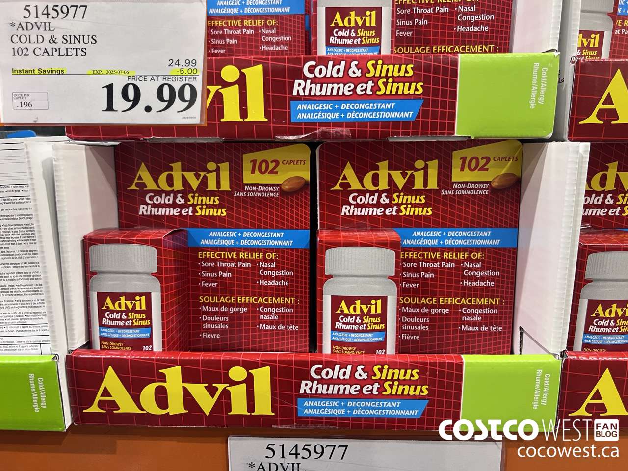 5145977 ADVIL COLD & SINUS 102 CAPLETS ($5.00 INSTANT SAVINGS EXPIRES ON 2025-07-06) $19.99