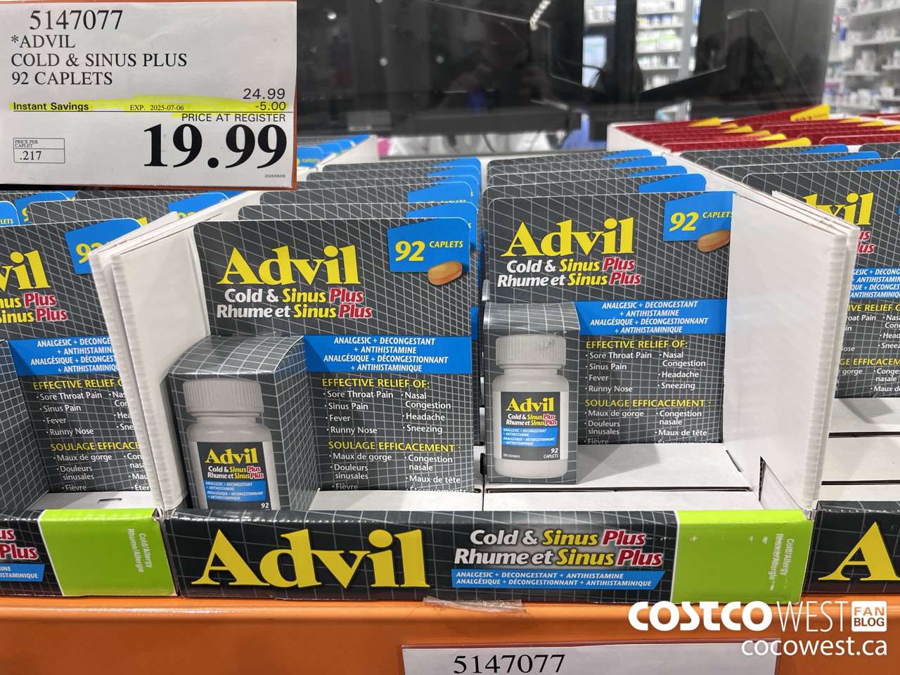 5147077 ADVIL COLD & SINUS PLUS 92 CAPLETS ($5.00 INSTANT SAVINGS EXPIRES ON 2025-07-06) $19.99