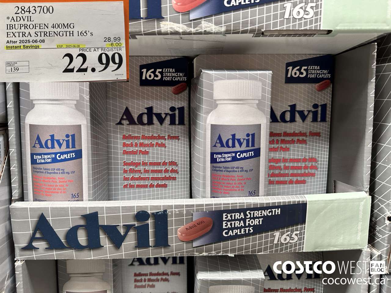 2843700 ADVIL IBUPROFEN 400MG EXTRA STRENGTH 165'S ($6.00 INSTANT SAVINGS EXPIRES ON 2025-06-08) $22.99