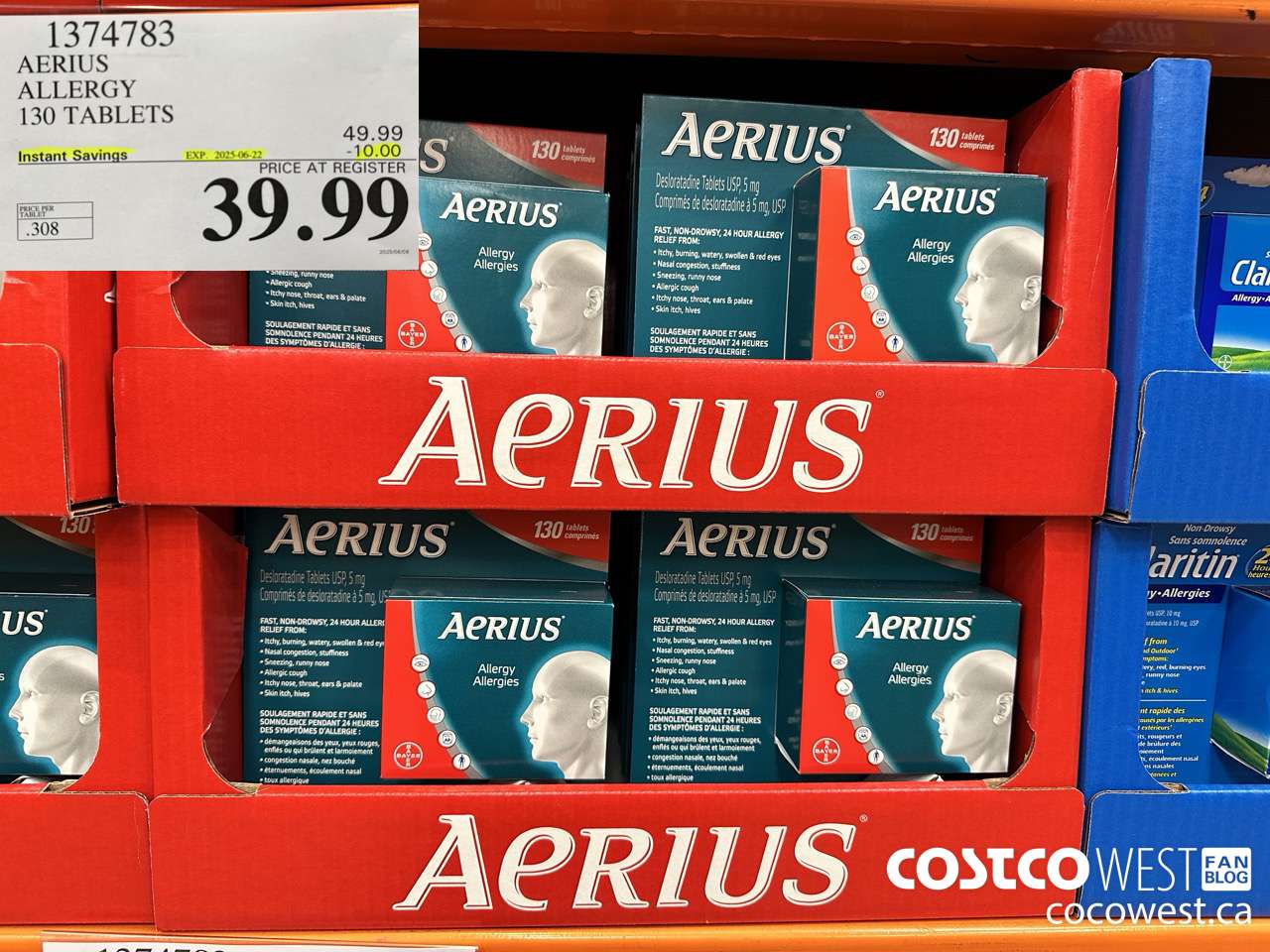 1374783 AERIUS ALLERGY 130 TABLETS ($10.00 INSTANT SAVINGS EXPIRES ON 2025-06-22) $39.99