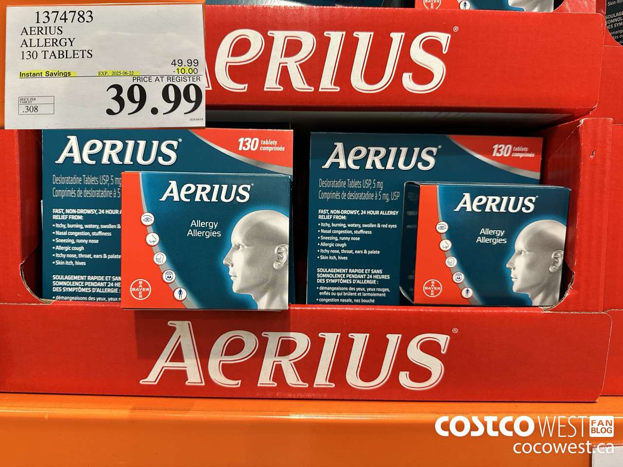 1374783 AERIUS ALLERGY 130 TABLETS ($10.00 INSTANT SAVINGS EXPIRES ON 2025-06-22) $39.99