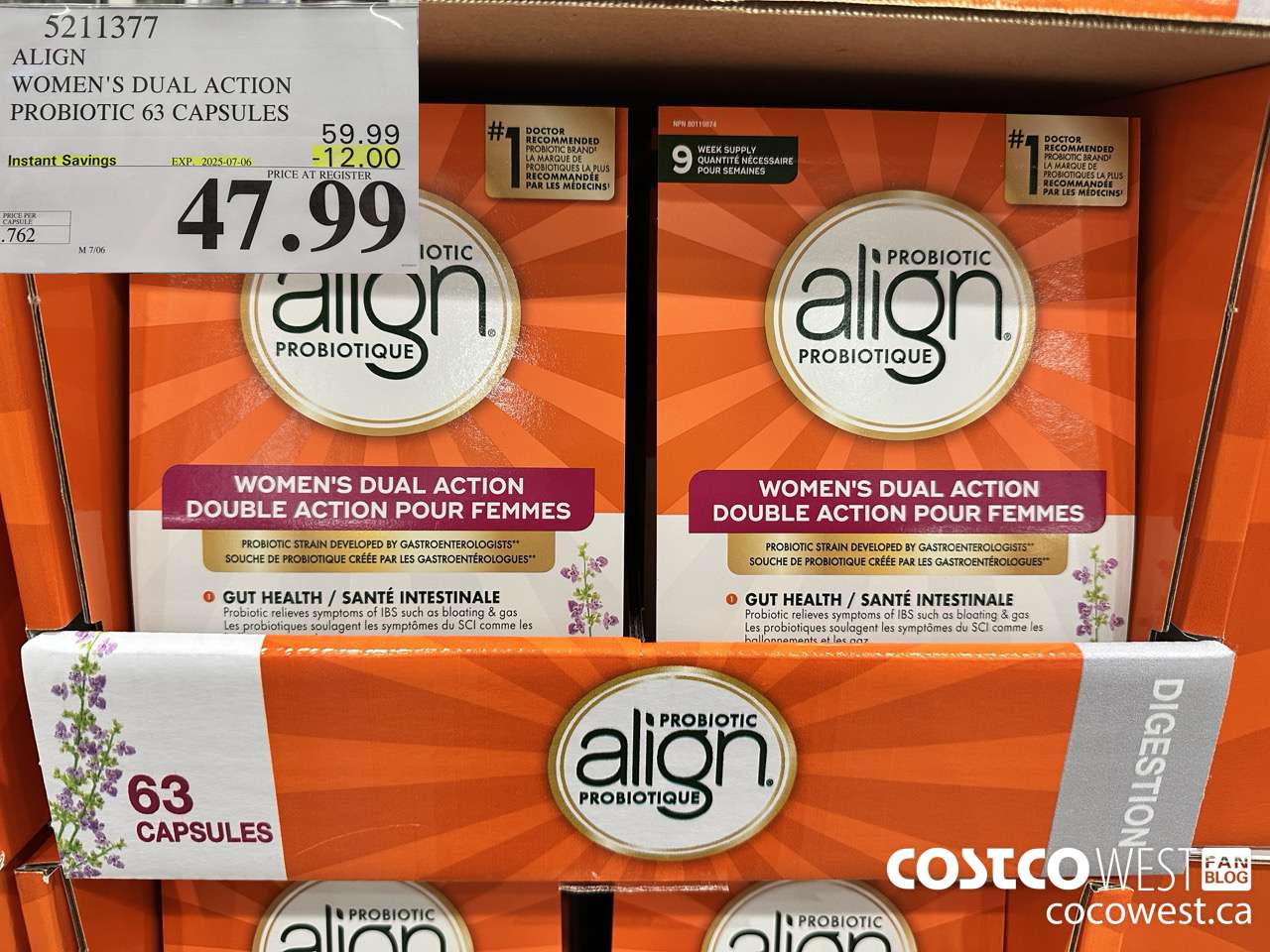 5211377 ALIGH WOMEN'S DUAL ACTION PROBIOTIC 63 CAPSULES ($12.00 INSTANT SAVINGS EXPIRES ON 2025-07-06) $47.99