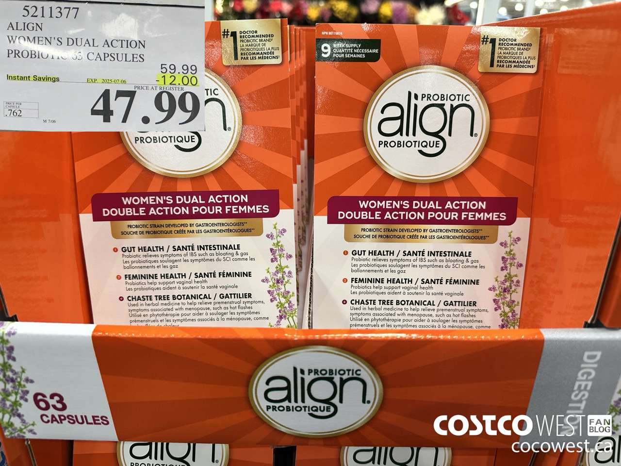 5211377 ALIGH WOMEN'S DUAL ACTION PROBIOTIC 63 CAPSULES ($12.00 INSTANT SAVINGS EXPIRES ON 2025-07-06) $47.99