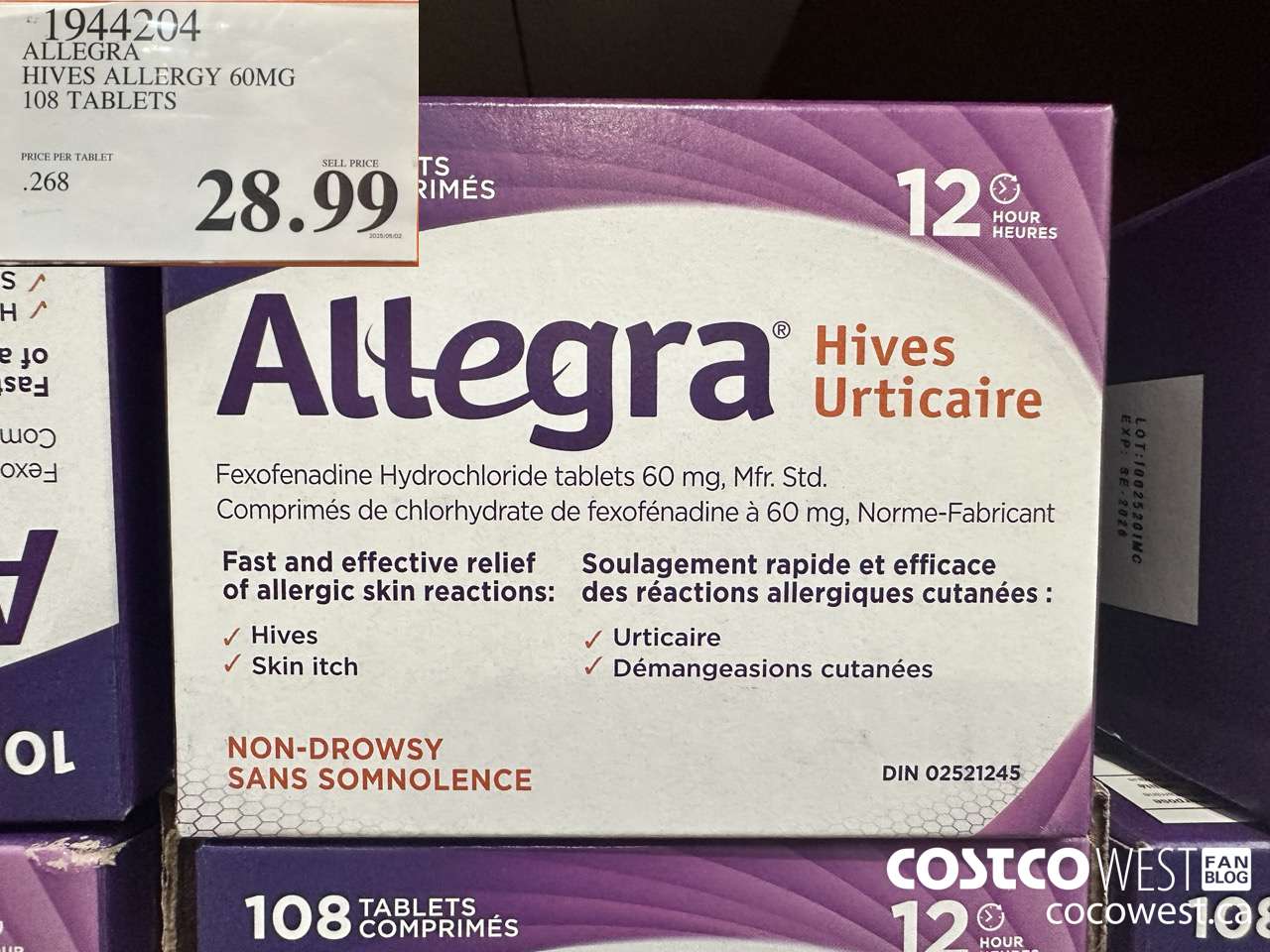 1944204 ALLEGRA HIVES ALLERGY 60MG 108 TABLETS $28.99