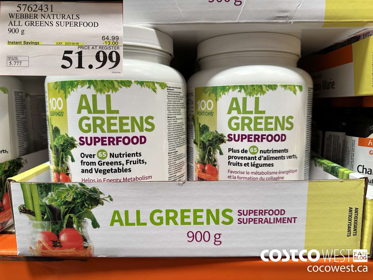 5762431 ALL GREENS SUPERFOOD VEGETERIAN POWDER 900G GLUTEN FREE ($13.00 INSTANT SAVINGS EXPIRES ON 2025-06-08) $51.99