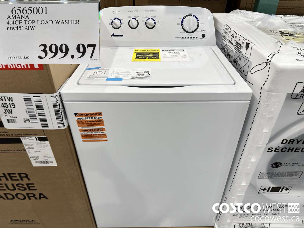 6565001 AMANA 4.4CF TOP LOAD WASHER NTW4519JW $399.97