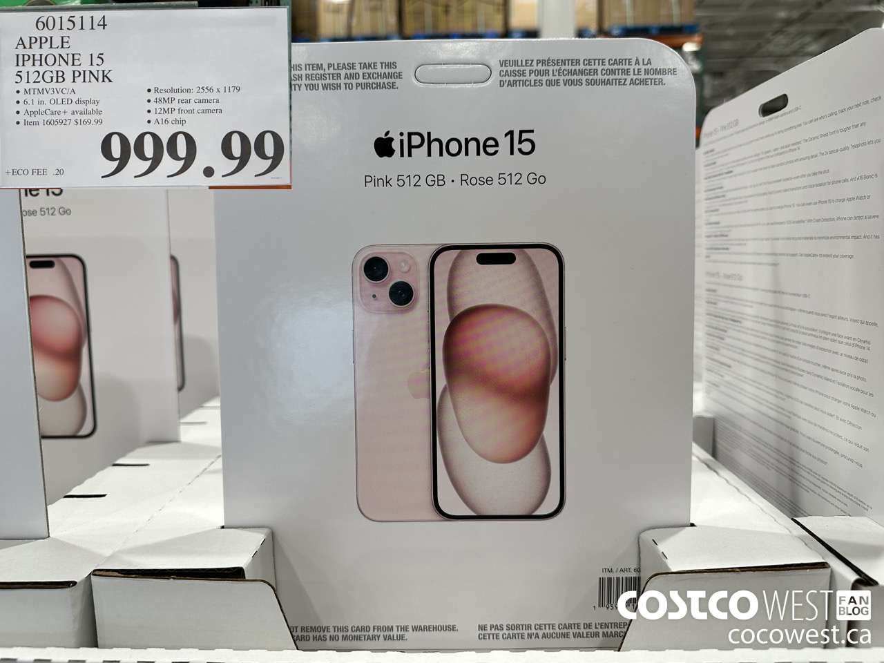 6015114 APPLE IPHONE 15 512GB PINK $999.99