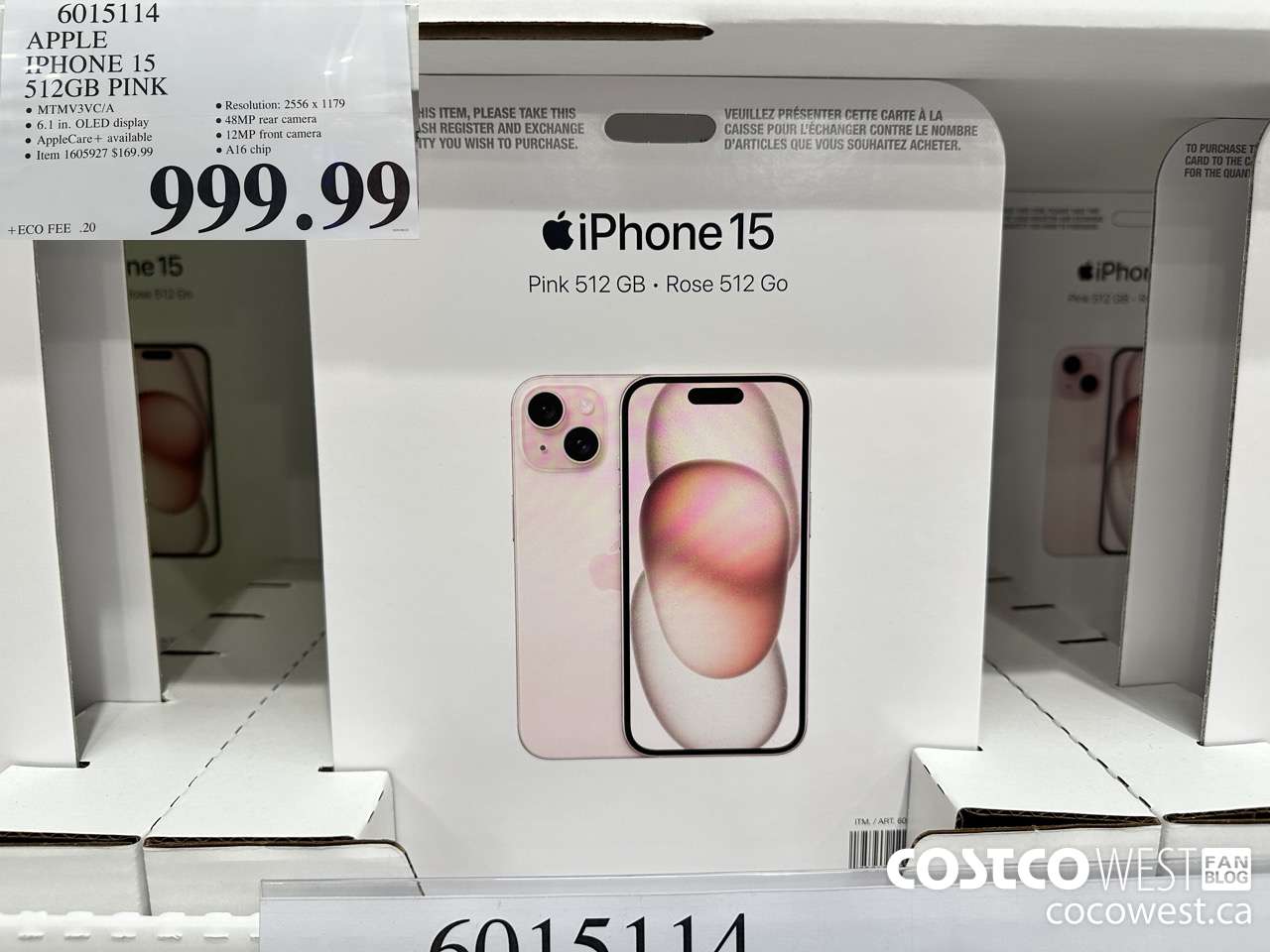 6015114 APPLE IPHONE 15 512GB PINK $999.99